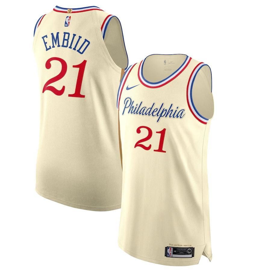 Joel Embiid Philadelphia 76ers 201920 Finished Jersey Cream - City Edition - Friend Lounge Store - Shop for All Things Jerseys Sports - PersonalJerseys