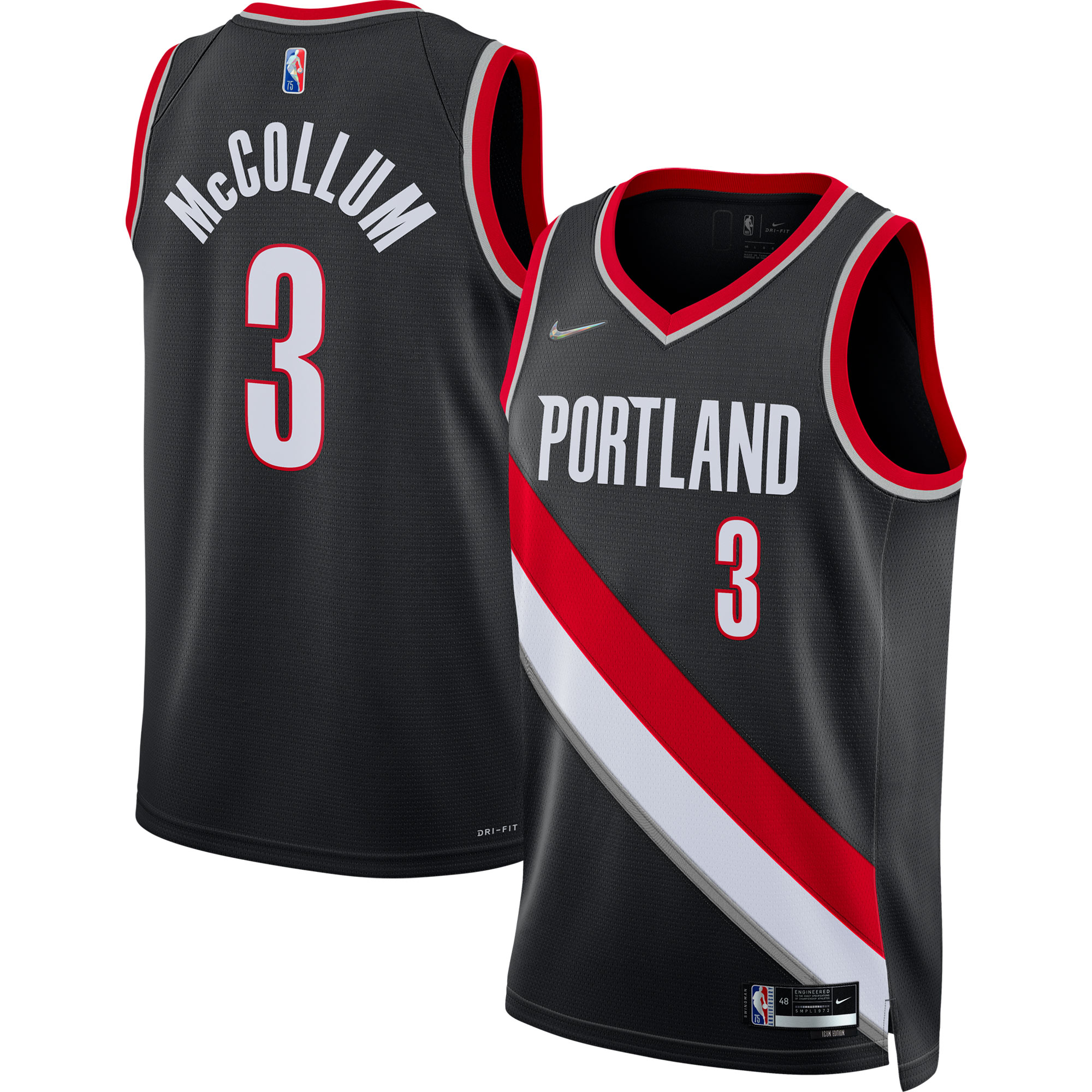 C.J. McCollum Portland Trail Blazers Nike 2021/22 Diamond Swingman Jersey - Icon Edition - Black - PersonalJerseys