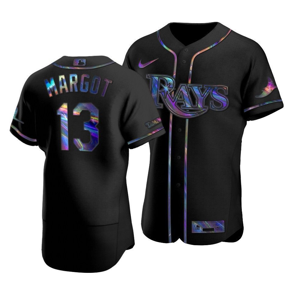 Tampa Bay Rays Manuel Margot #13 Iridescent Logo Holographic Limited Jersey Black - Friend Lounge Store - Shop for All Things Jerseys Sports - PersonalJerseys