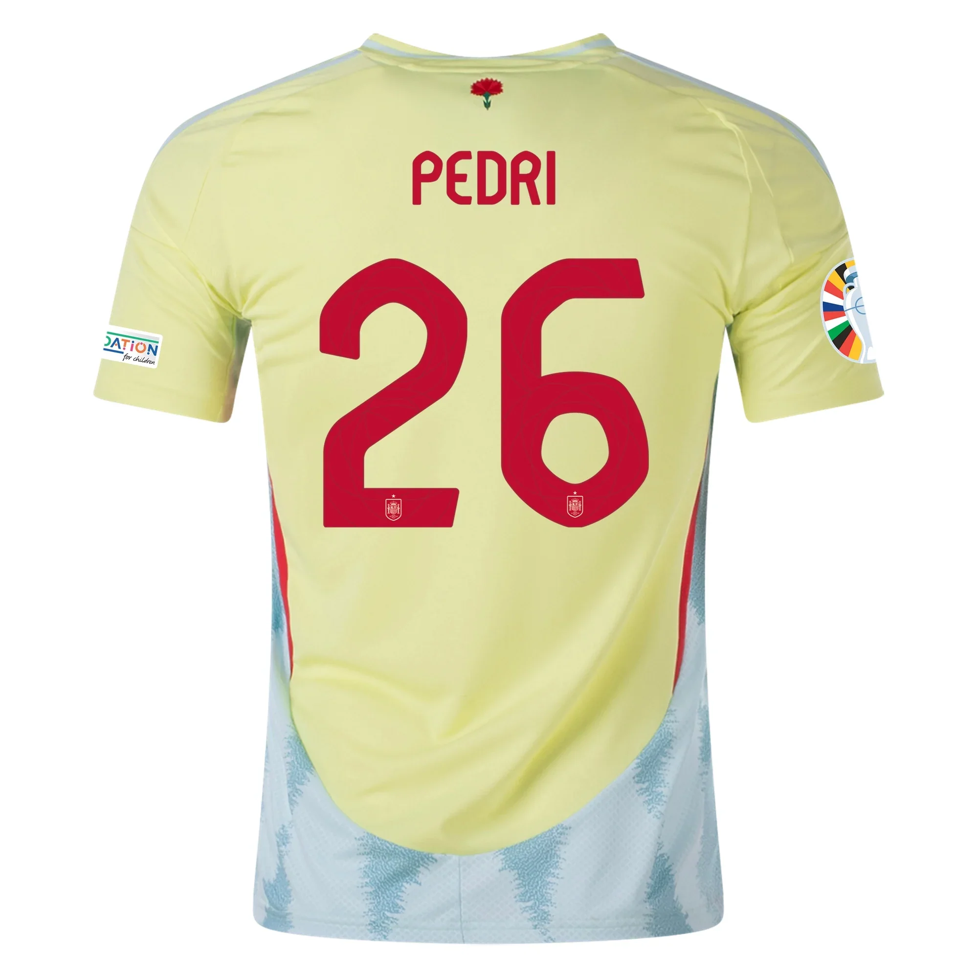 adidas Mens Spain Pedri Away Jersey w/ Nations League Champion + Euro 2024 Patches 24/25 (Pulse Yellow/Halo Mint) - PersonalJerseys