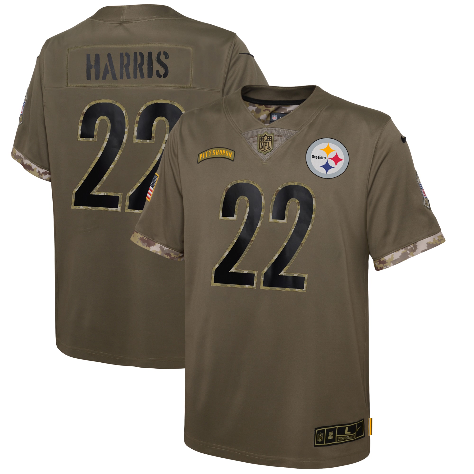 Najee Harris Pittsburgh Steelers Nike Youth 2022 Salute To Service Player Limited Jersey - Olive - PersonalJerseys
