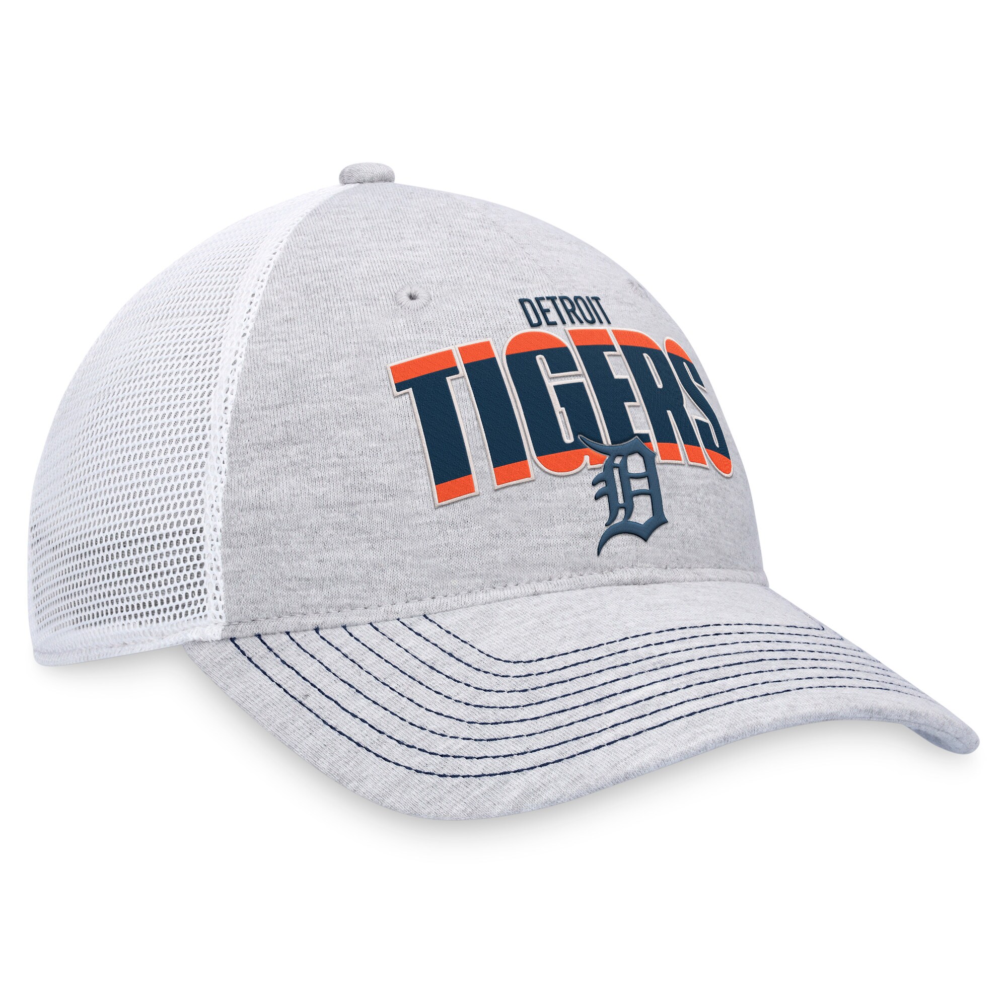 Detroit Tigers Fanatics Branded Logo Trucker Adjustable Hat - Heather Gray/White - PersonalJerseys