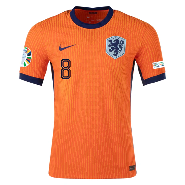 Nike Netherlands Match Authentic Georginio Wijnaldum Home Jersey w/ Euro 2024 Patches 24/25 (Safety Orange/Blue Void) - PersonalJerseys