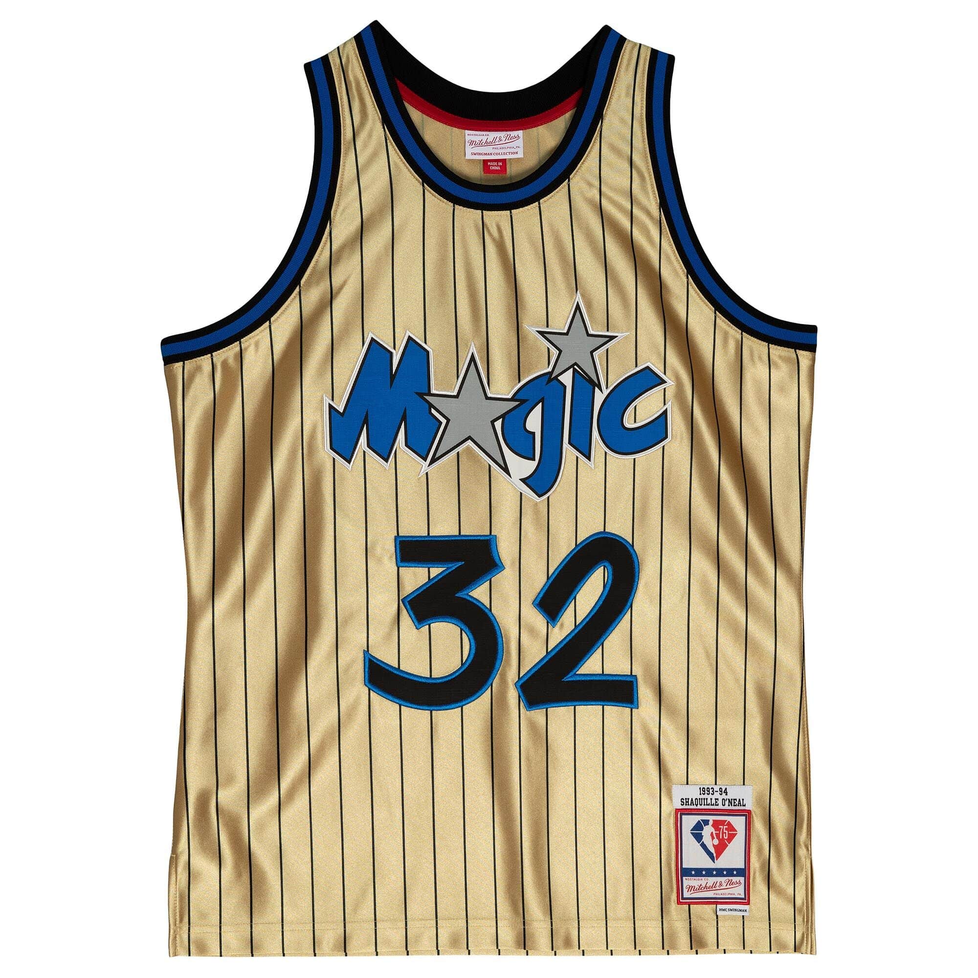 75th Anniversary Gold Swingman Shaquille O'Neal Orlando Magic 1993-94 Jersey - PersonalJerseys