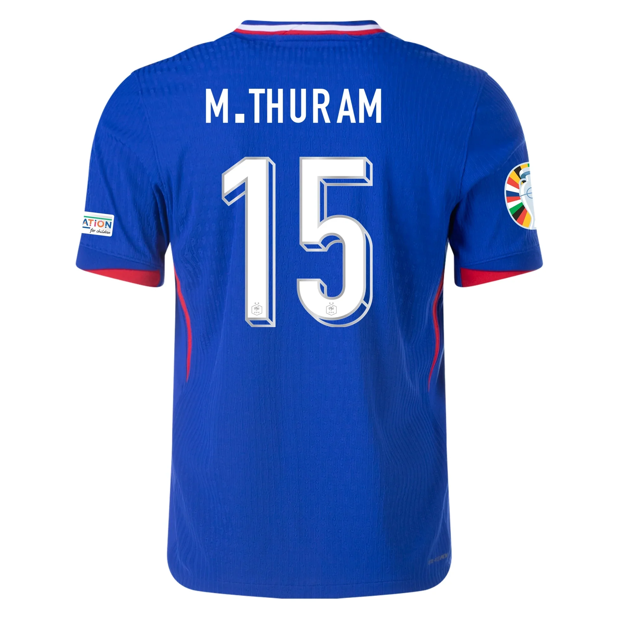 Nike Mens France Authentic Marcus Thuram Match Home Jersey w/ Euro 2024 Patches 24/25 (Bright Blue/University Red) - PersonalJerseys
