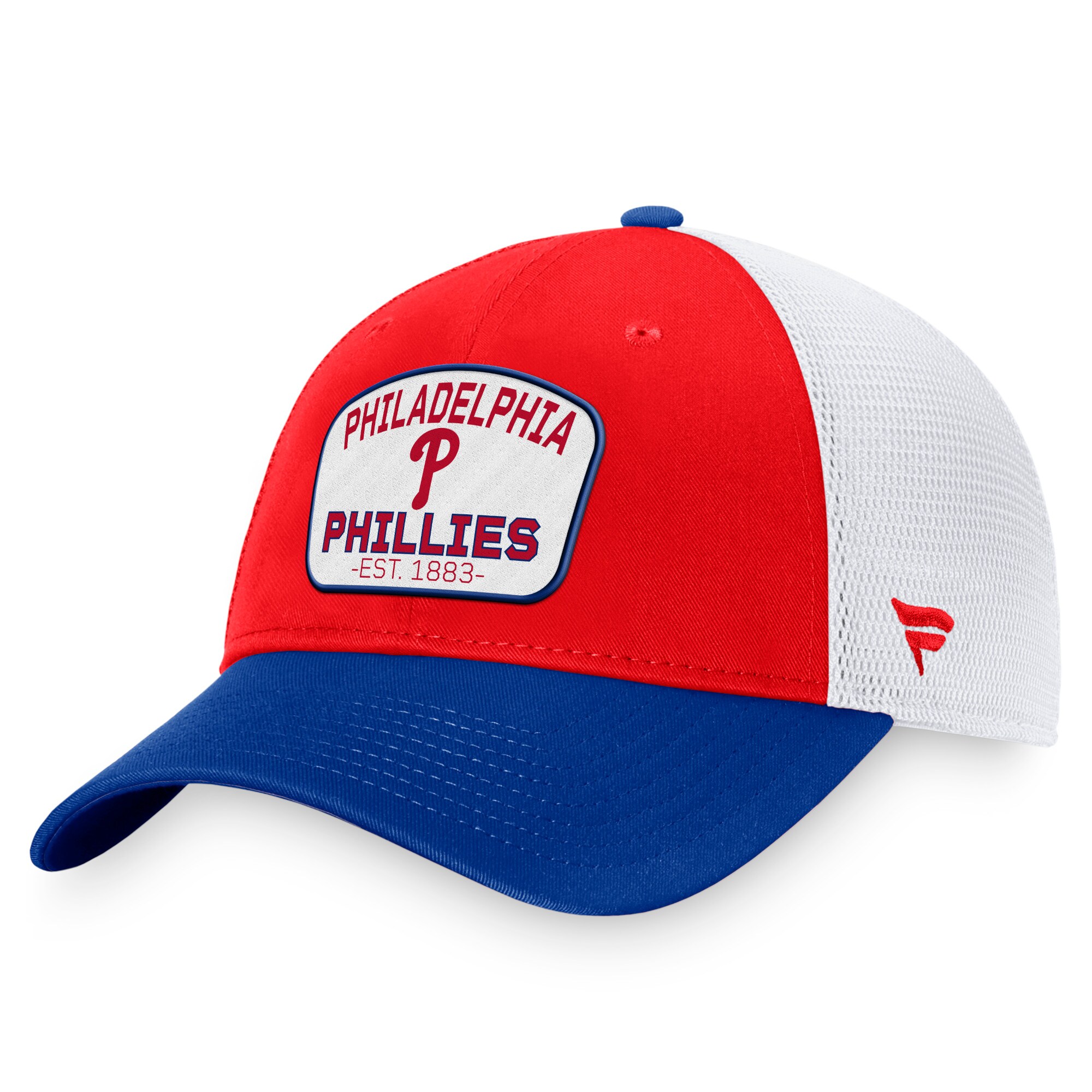 Philadelphia Phillies Fanatics Branded Two-Tone Patch Trucker Adjustable Hat - Red/Royal - PersonalJerseys