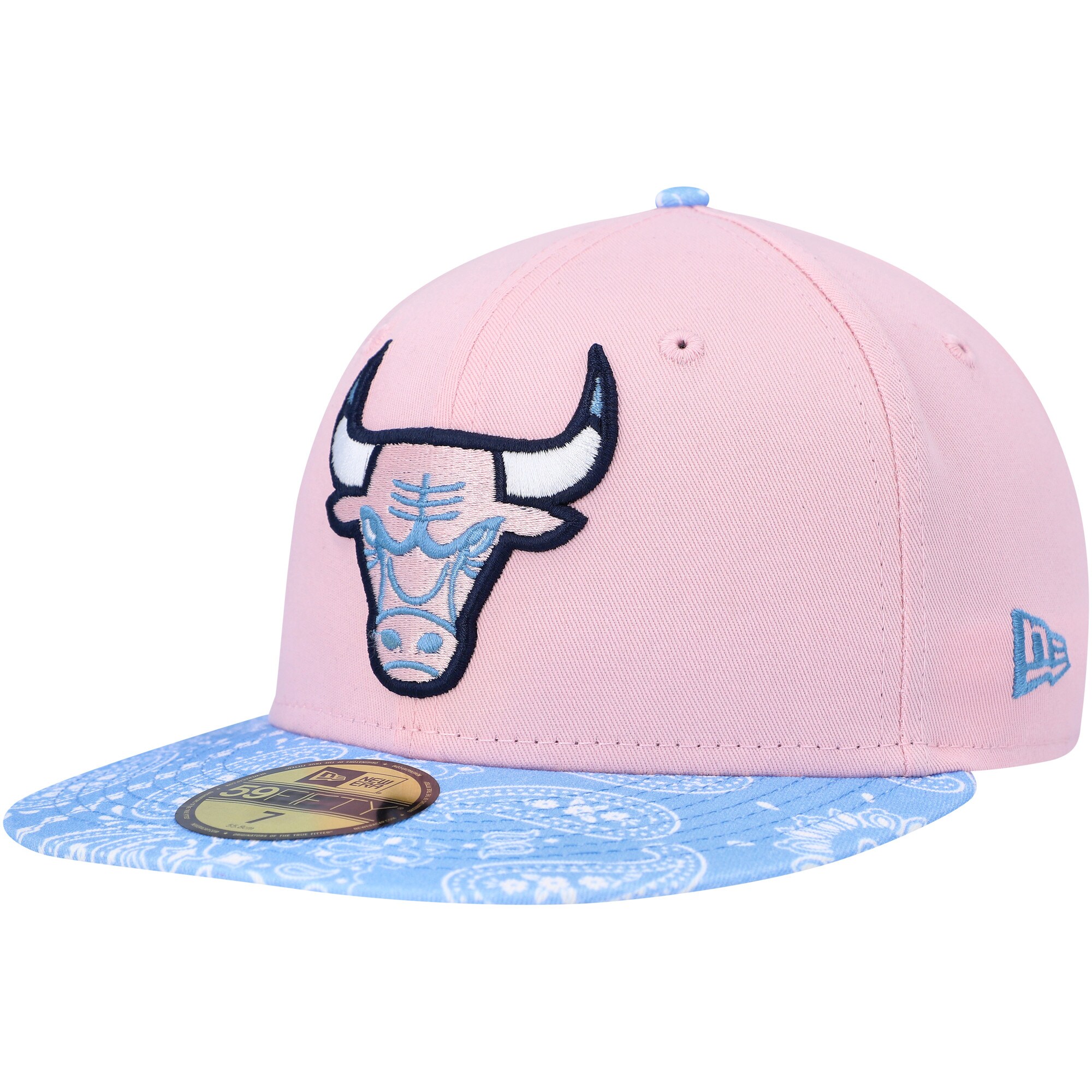 Chicago Bulls New Era Paisley Visor 59FIFTY Fitted Hat - Pink/Light Blue - PersonalJerseys