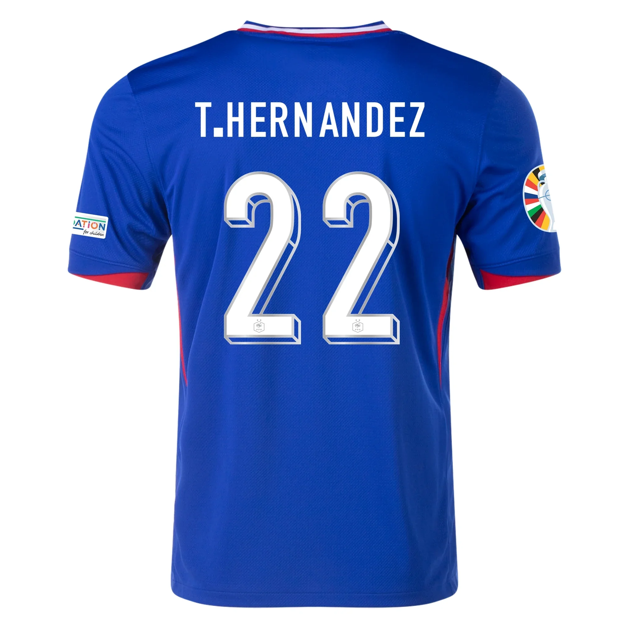 Nike France Theo Hernandez Home Jersey w/ Euro 2024 Patches 24/25 (Bright Blue/University Red) - PersonalJerseys