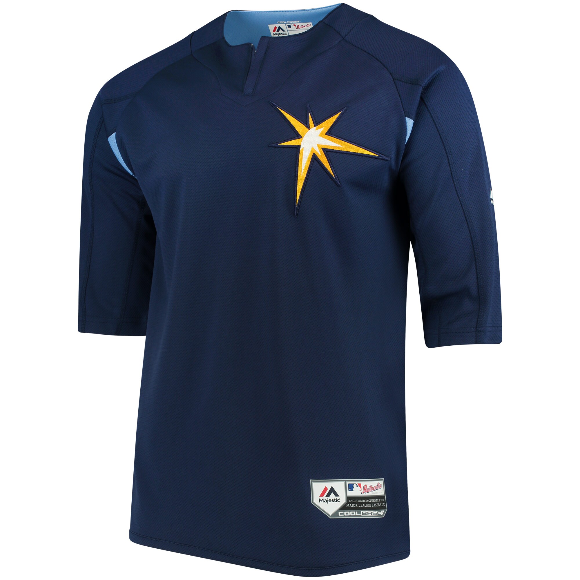 Tampa Bay Rays Majestic Authentic Collection On-Field 3/4-Sleeve Batting Practice Jersey - Navy/Light Blue - PersonalJerseys