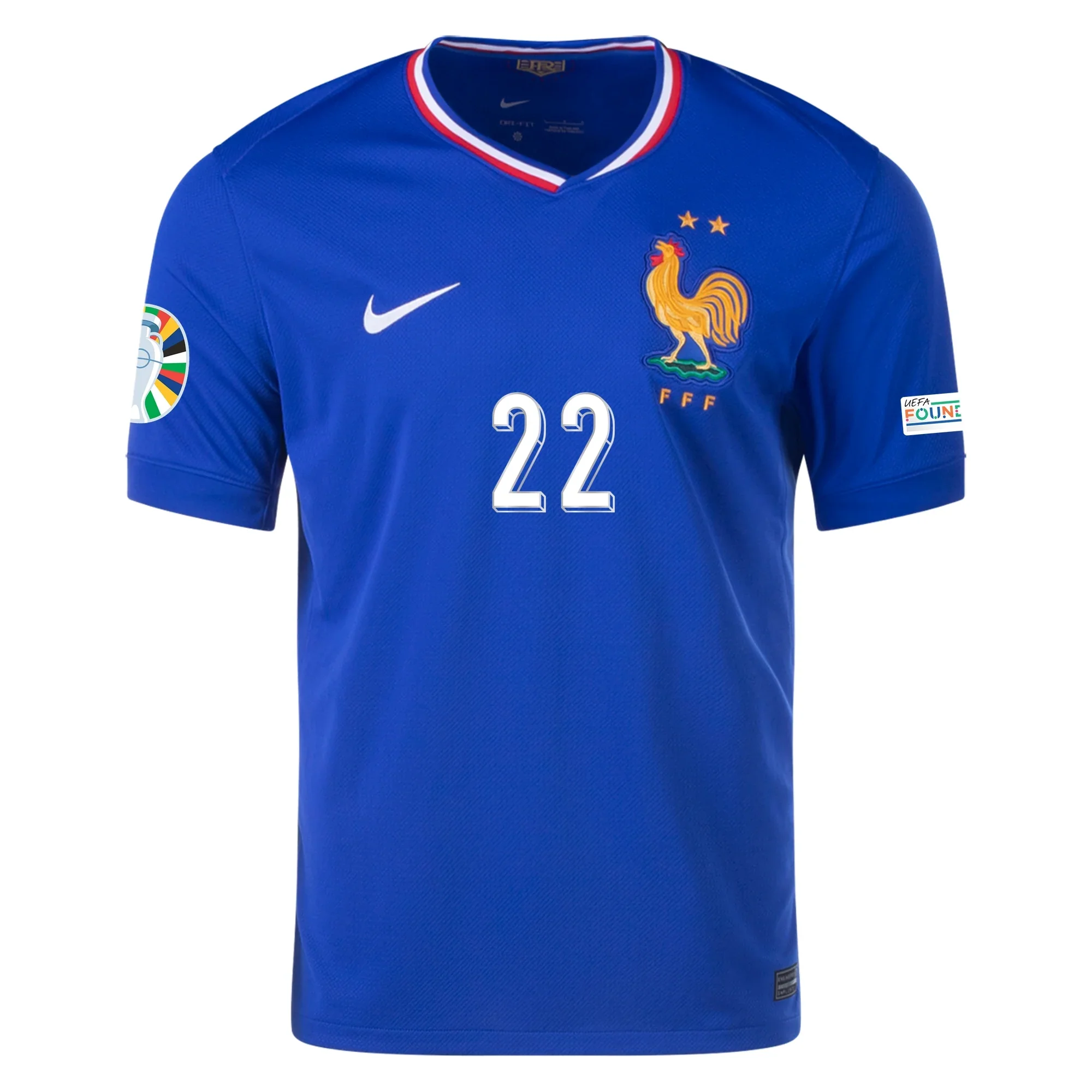 Nike France Theo Hernandez Home Jersey w/ Euro 2024 Patches 24/25 (Bright Blue/University Red) - PersonalJerseys