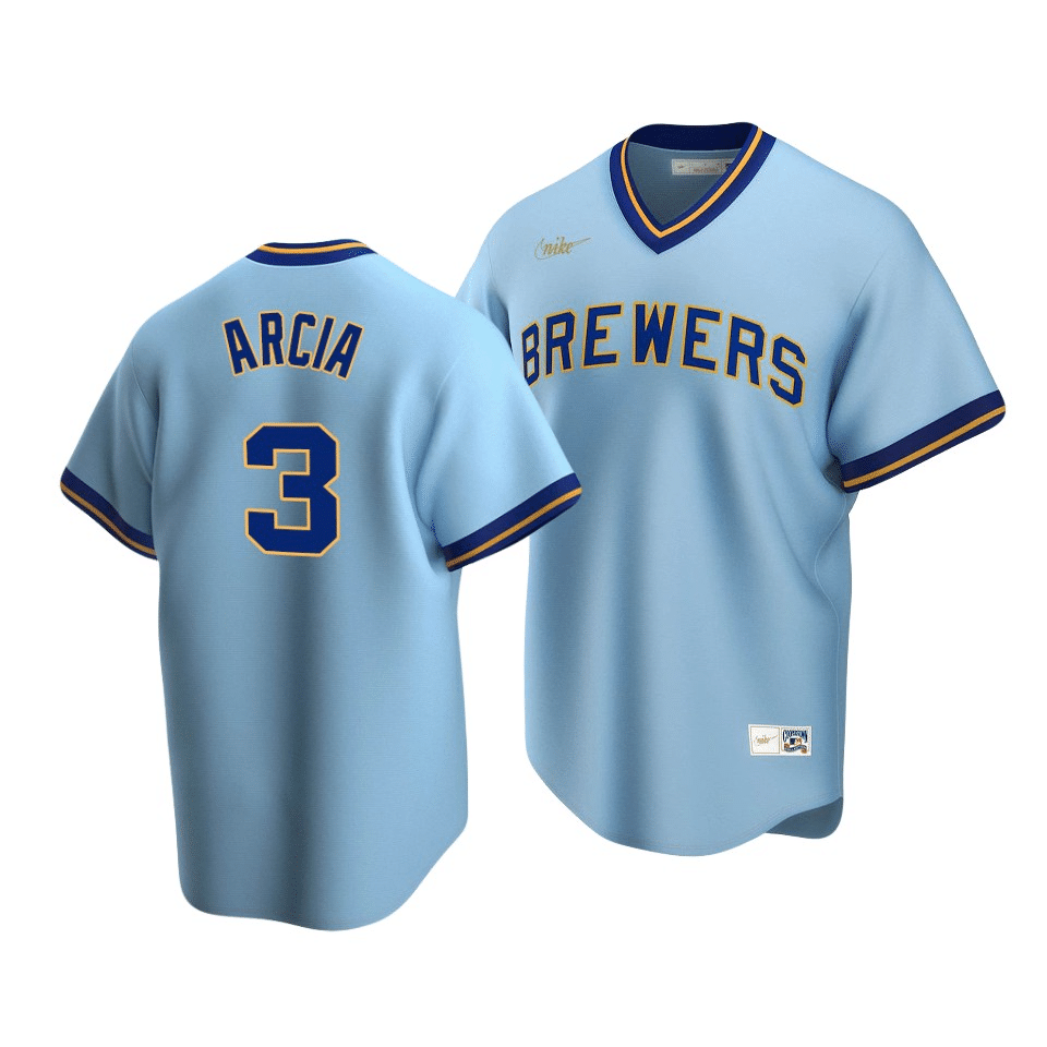 Men's Milwaukee Brewers Orlando Arcia #3 Cooperstown Collection Powder Blue Road Jersey - Friend Lounge Store - Shop for All Things Jerseys Sports - PersonalJerseys