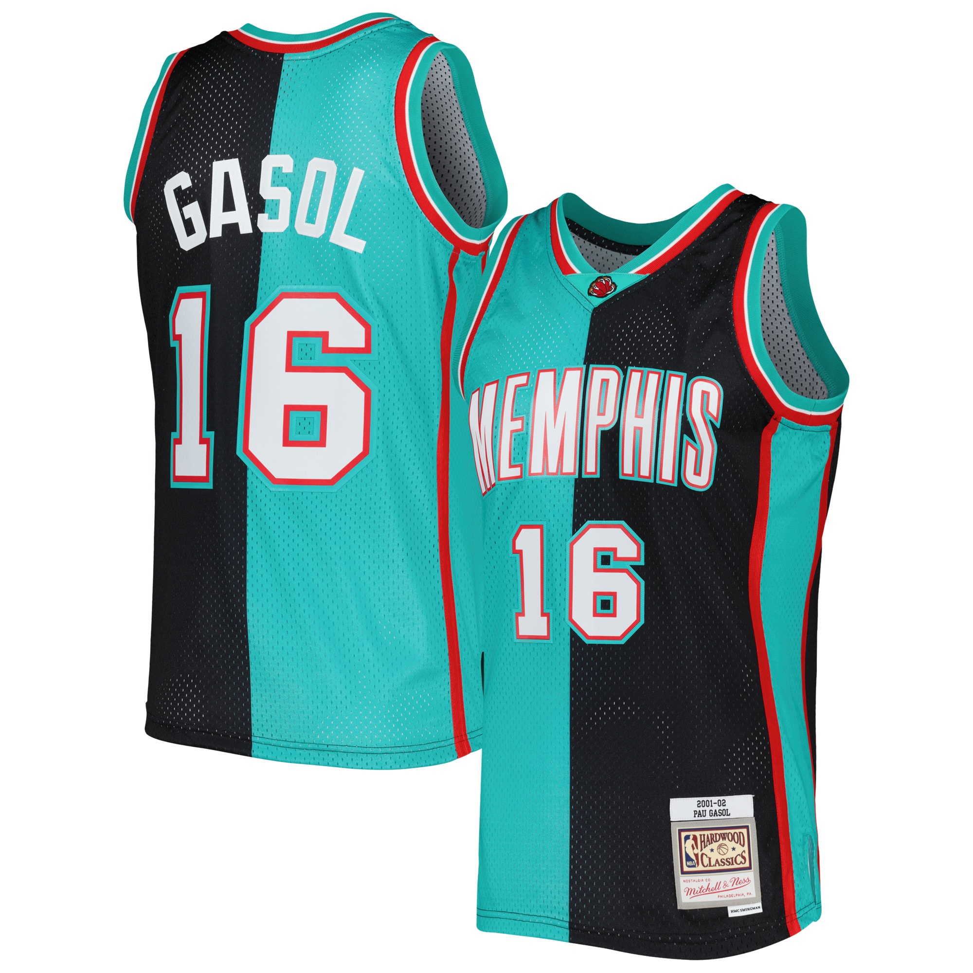 Pau Gasol Memphis Grizzlies Mitchell & Ness Hardwood Classics 2001/02 Split Swingman Jersey - Black/Turquoise - PersonalJerseys