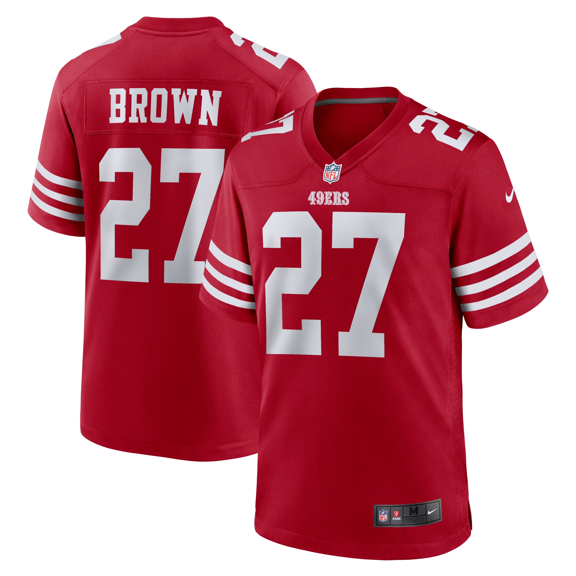 San Francisco 49ers Ji'Ayir Brown Scarlet Team Game Jersey for Youth Women Men - Friend Lounge Store - Shop for All Things Jerseys Sports - PersonalJerseys
