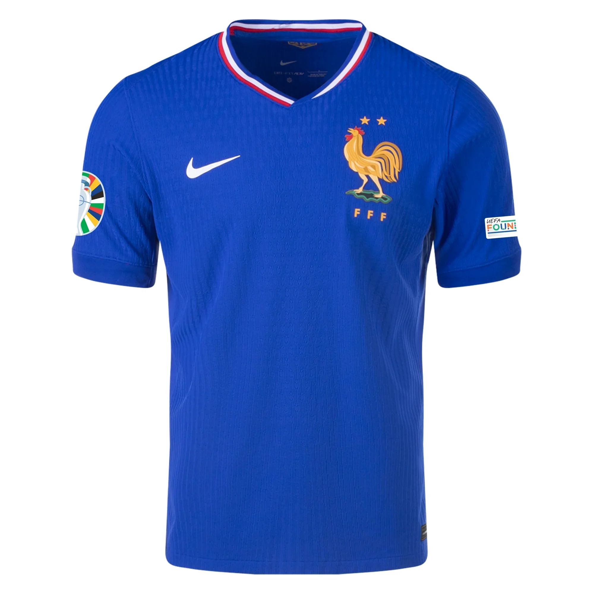 Nike Mens France Authentic Match Home Jersey w/ Euro 2024 Patches 24/25 (Bright Blue/University Red) - PersonalJerseys