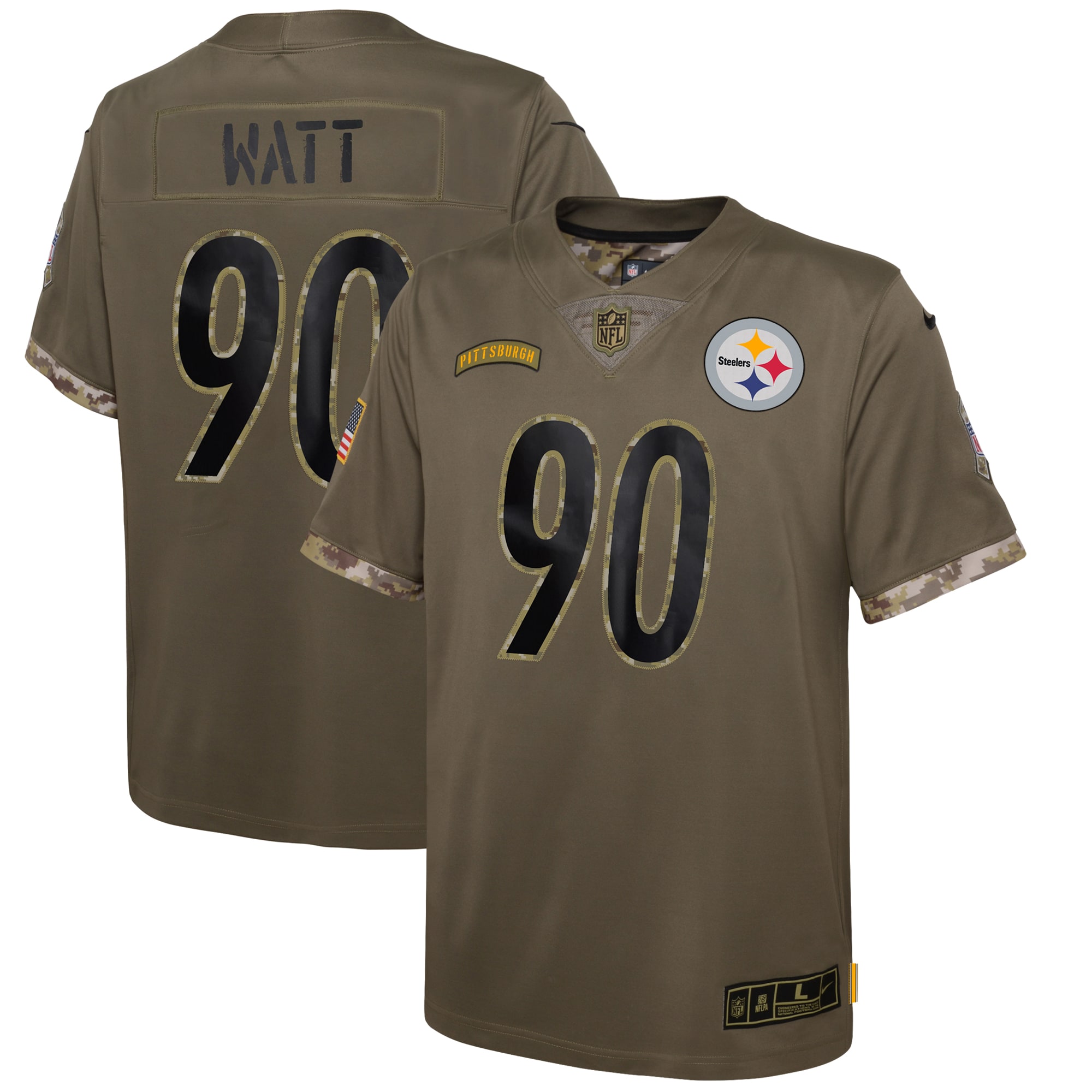 Pittsburgh Steelers Nike Youth 2022 Salute To Service Player Limited Jersey - Olive - PersonalJerseys