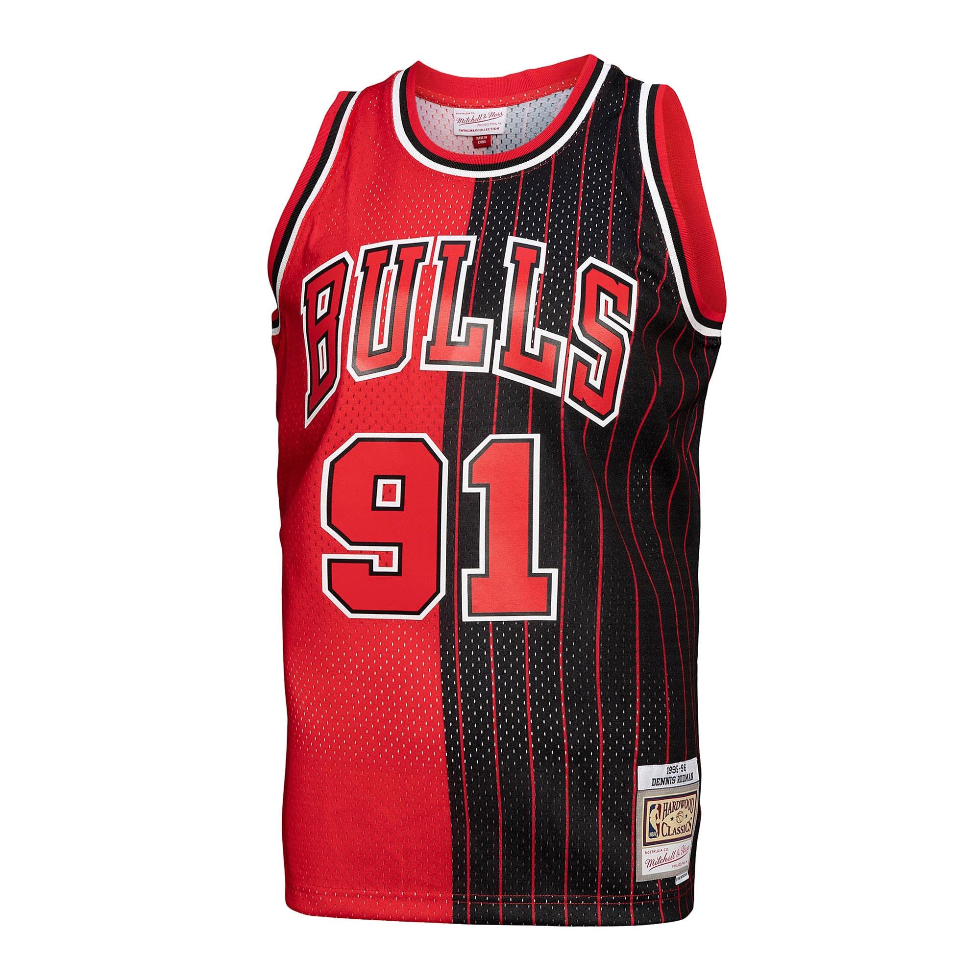 Dennis Rodman Chicago Bulls Mitchell &Ness Big &Tall Hardwood Classics 1995/96 Split Swingman Jersey - Red/Black - PersonalJerseys
