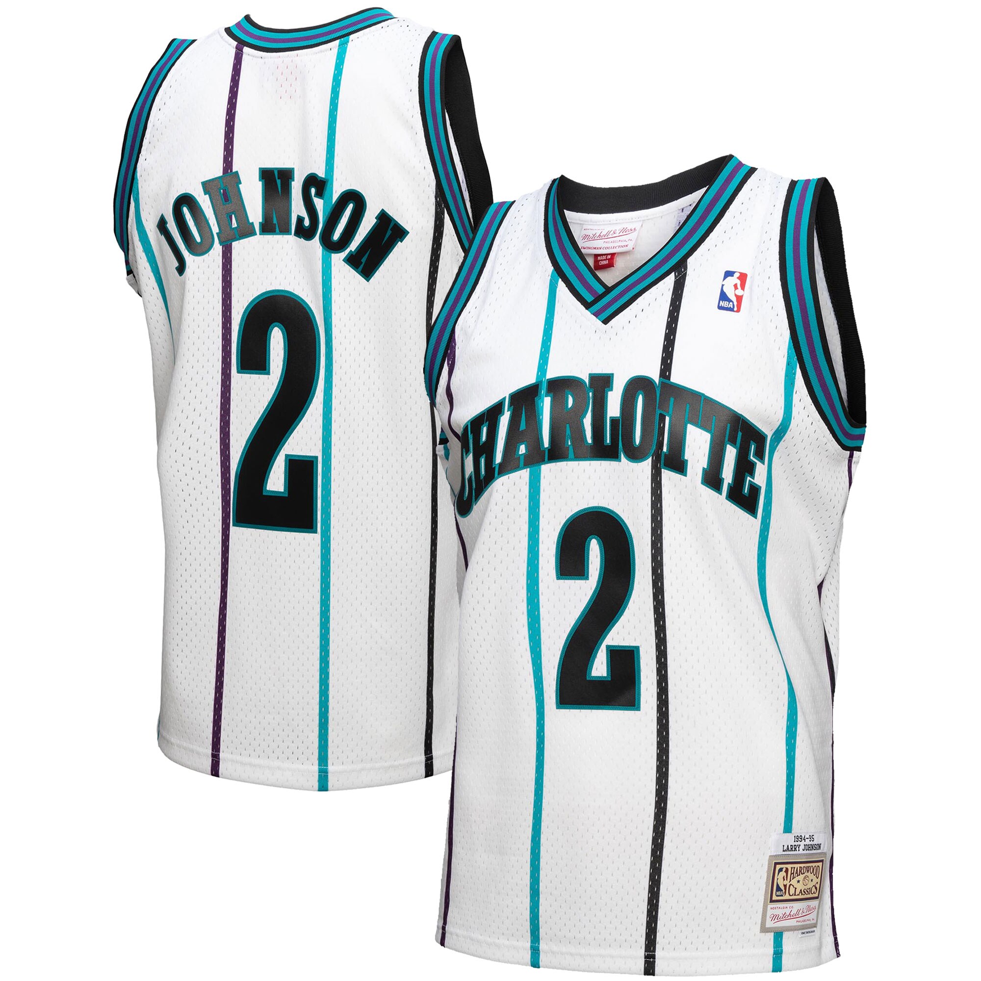 Larry Johnson Charlotte Hornets Mitchell &Ness 1994-95 Hardwood Classics Reload 3.0 Swingman Jersey - White - PersonalJerseys