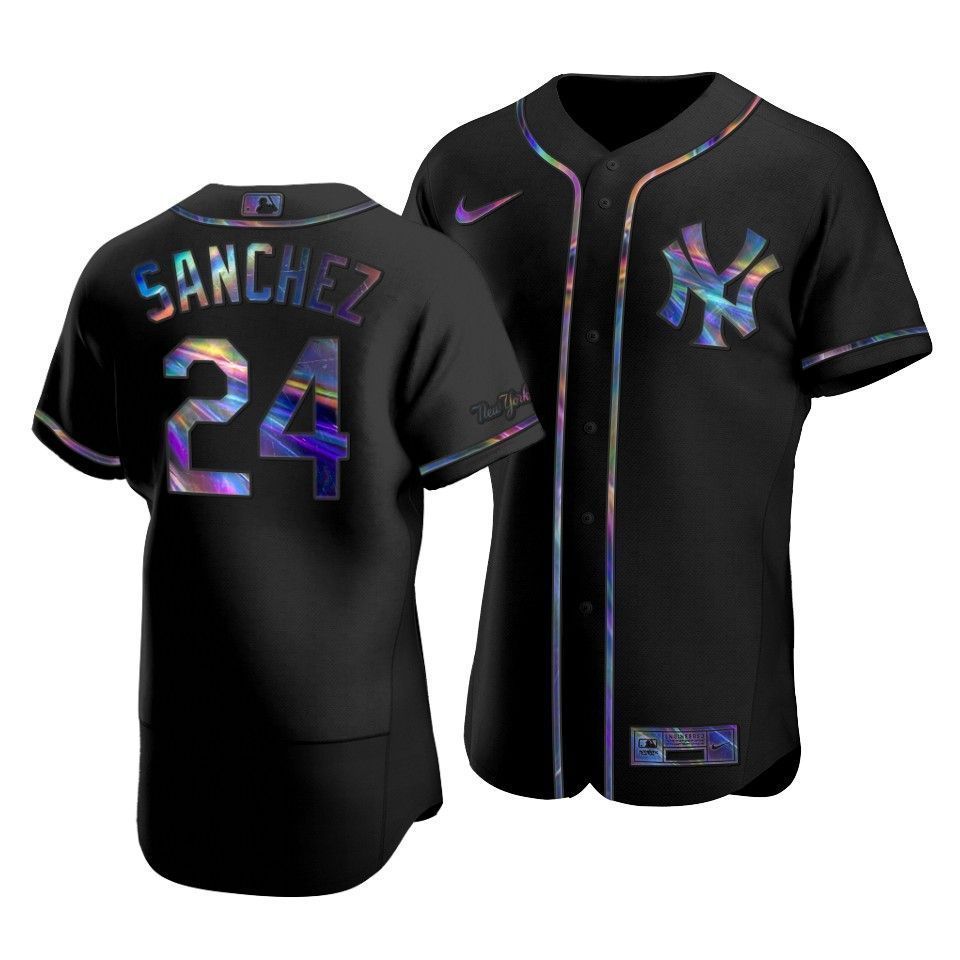 Men's New York Yankees Gary Sanchez #24 Iridescent Logo Holographic Limited Jersey Black - Friend Lounge Store - Shop for All Things Jerseys Sports - PersonalJerseys
