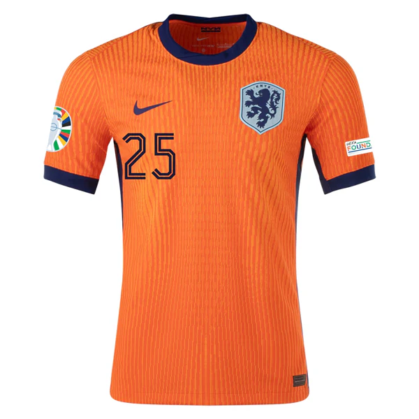 Nike Netherlands Match Authentic Steven Bergwijn Home Jersey w/ Euro 2024 Patches 24/25 (Safety Orange/Blue Void) - PersonalJerseys