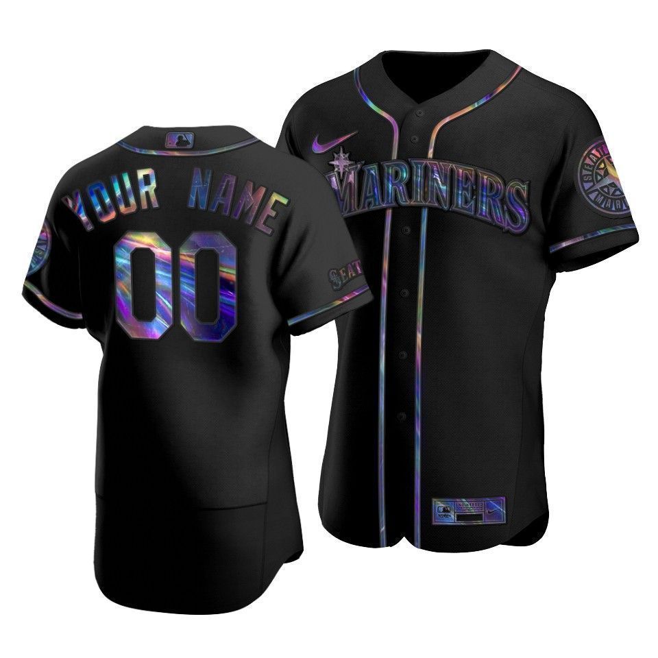 Men's Seattle Mariners Custom #00 Iridescent Logo Holographic Limited Jersey Black - Friend Lounge Store - Shop for All Things Jerseys Sports - PersonalJerseys