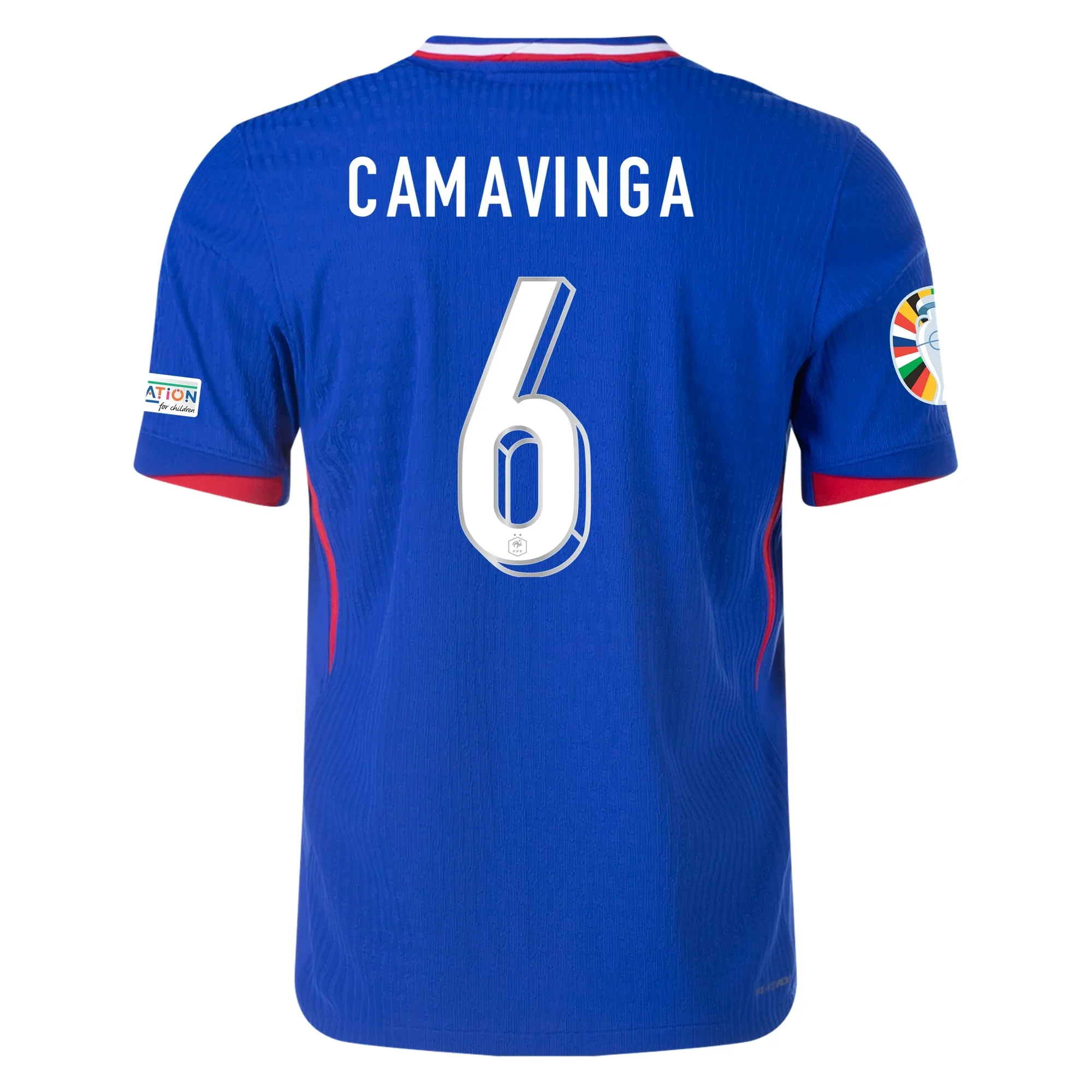 Nike Mens France Authentic Eduardo Camavinga Match Home Jersey w/ Euro 2024 Patches 24/25 (Bright Blue/University Red) - PersonalJerseys