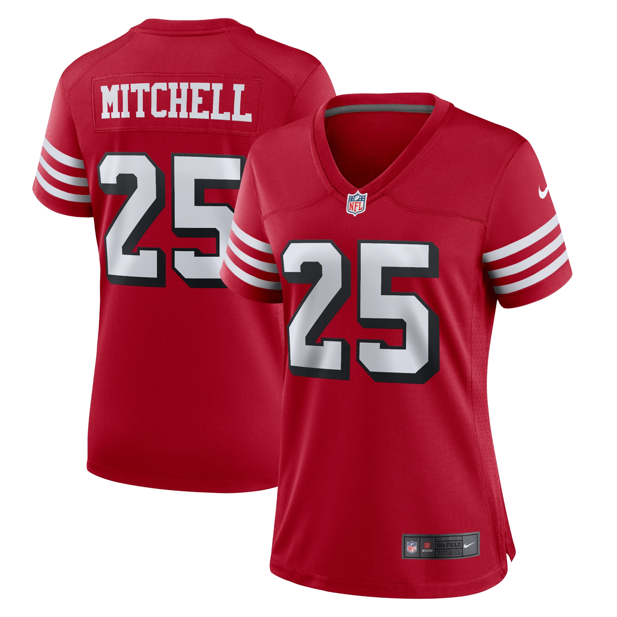 San Francisco 49ers Elijah Mitchell Scarlet Alternate Team Game Jersey for Youth Women Men - Friend Lounge Store - Shop for All Things Jerseys Sports - PersonalJerseys