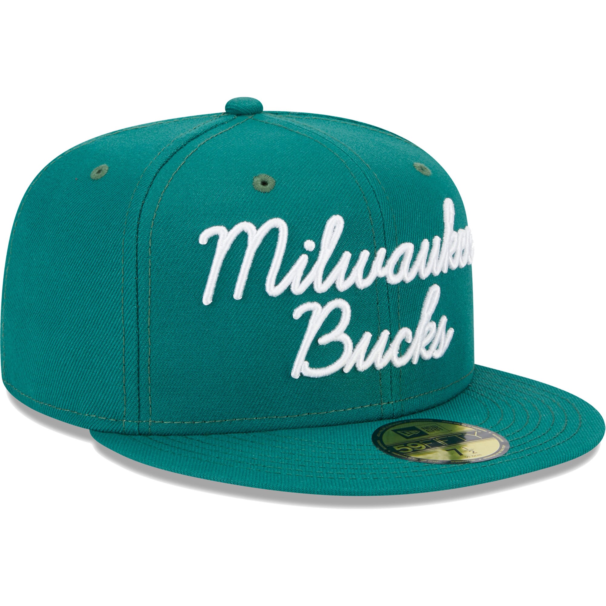Milwaukee Bucks New Era Script 59FIFTY Fitted Hat - Augusta Green - PersonalJerseys
