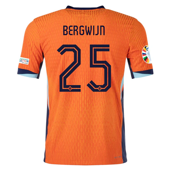 Nike Netherlands Match Authentic Steven Bergwijn Home Jersey w/ Euro 2024 Patches 24/25 (Safety Orange/Blue Void) - PersonalJerseys