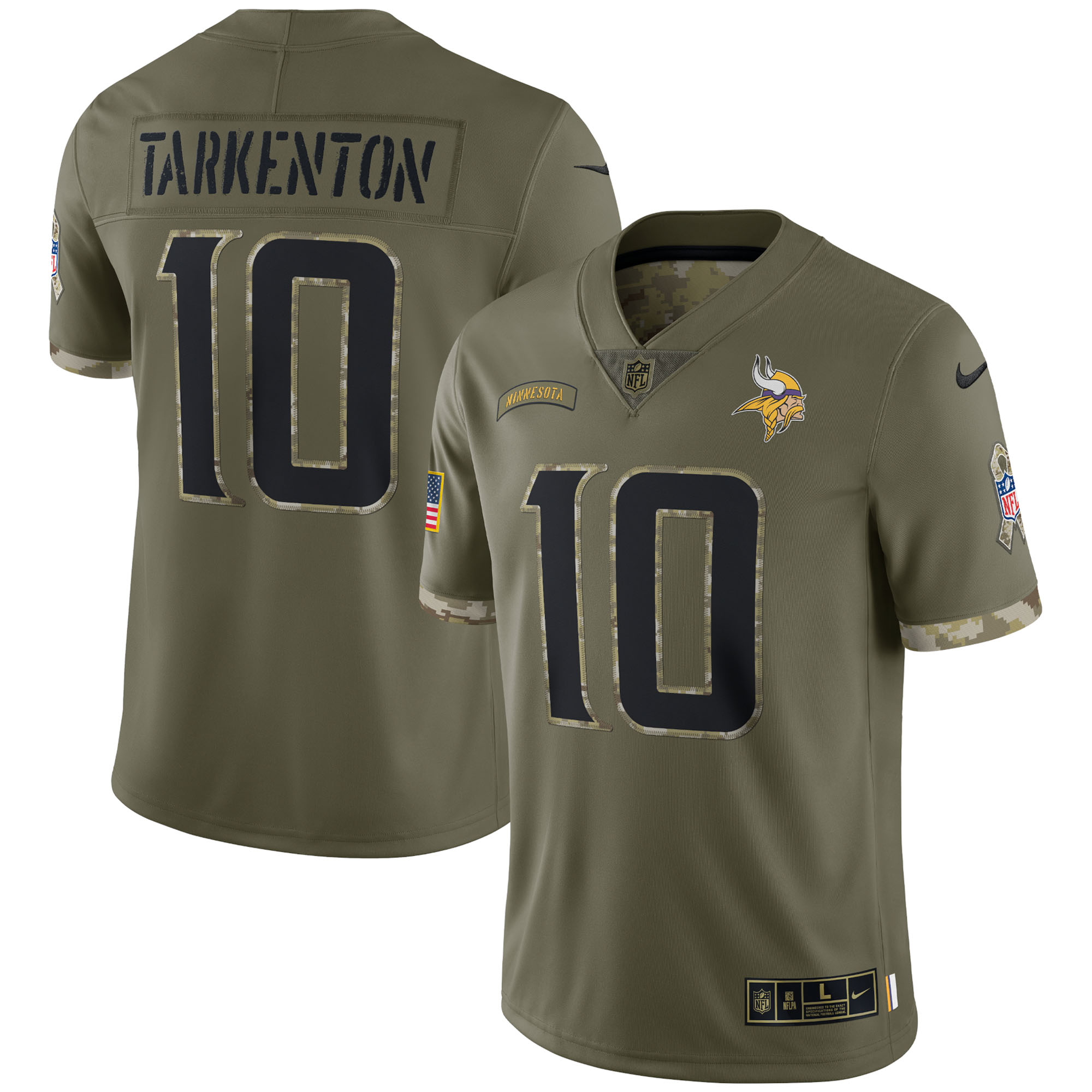 Fran Tarkenton Minnesota Vikings 2022 Salute To Service Retired Player Limited Jersey - Olive - PersonalJerseys