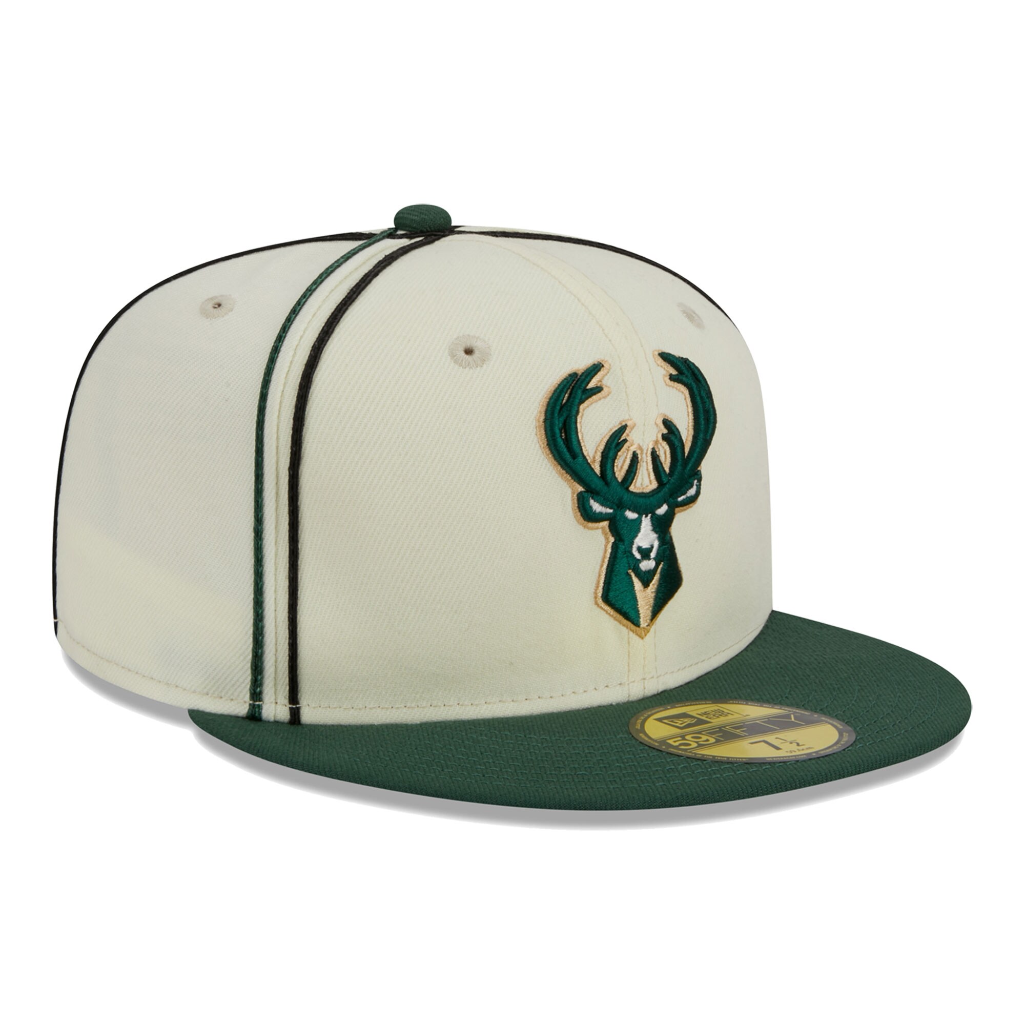 Milwaukee Bucks New Era Piping 2-Tone 59FIFTY Fitted Hat - Cream/Hunter Green - PersonalJerseys
