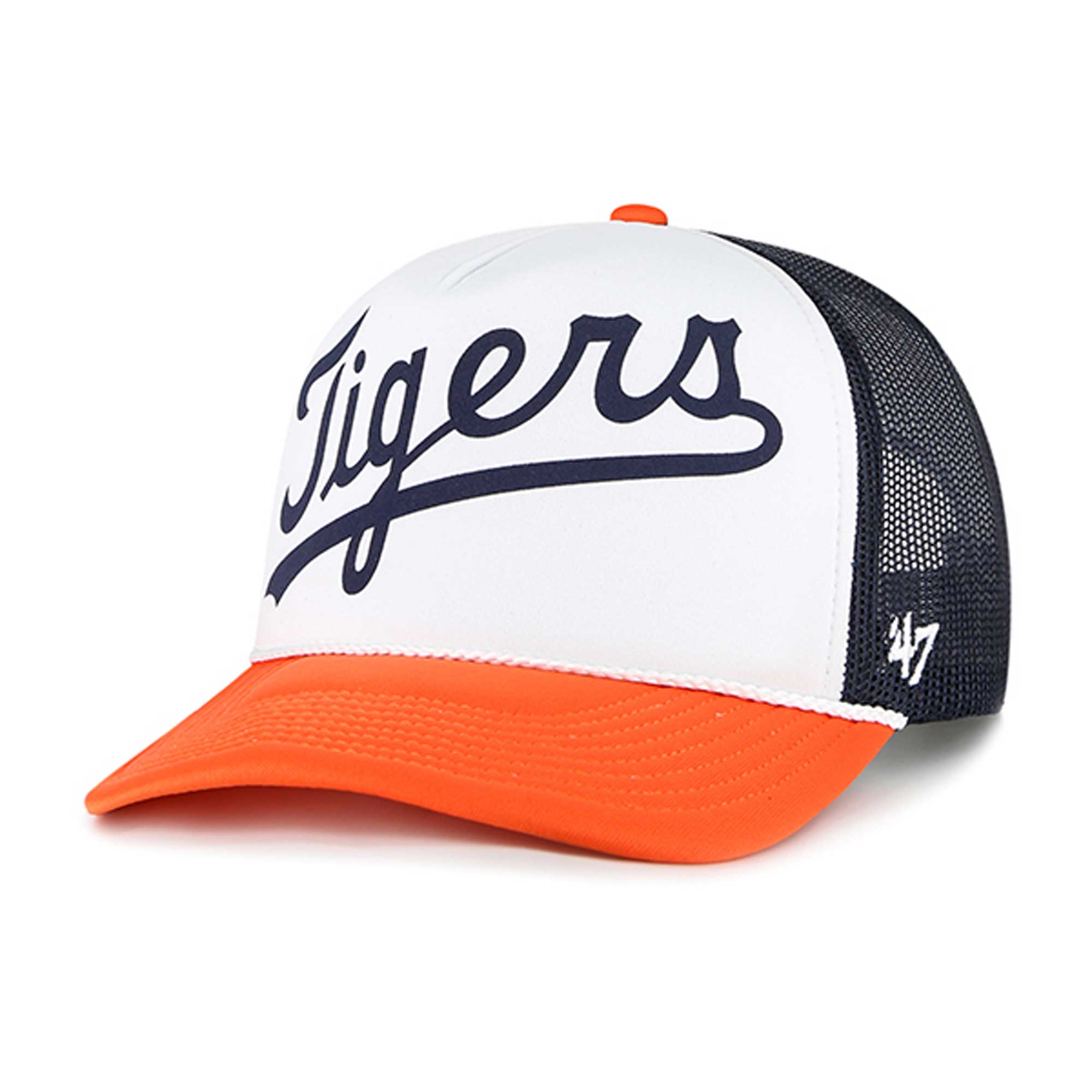 Detroit Tigers '47 Foam Front Script Trucker Snapback Hat - White - PersonalJerseys
