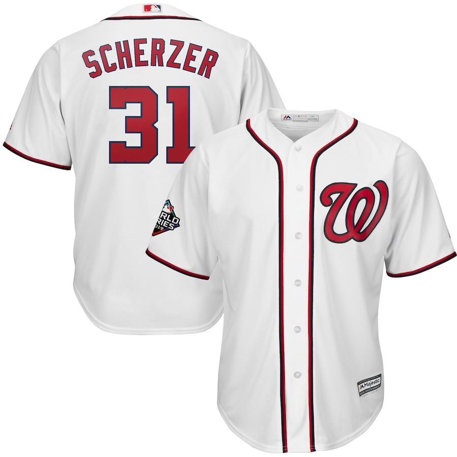 Max Scherzer Washington Nationals Majestic 2019 World Series Bound Official Cool Base Player Jersey - White - Friend Lounge Store - Shop for All Things Jerseys Sports - PersonalJerseys
