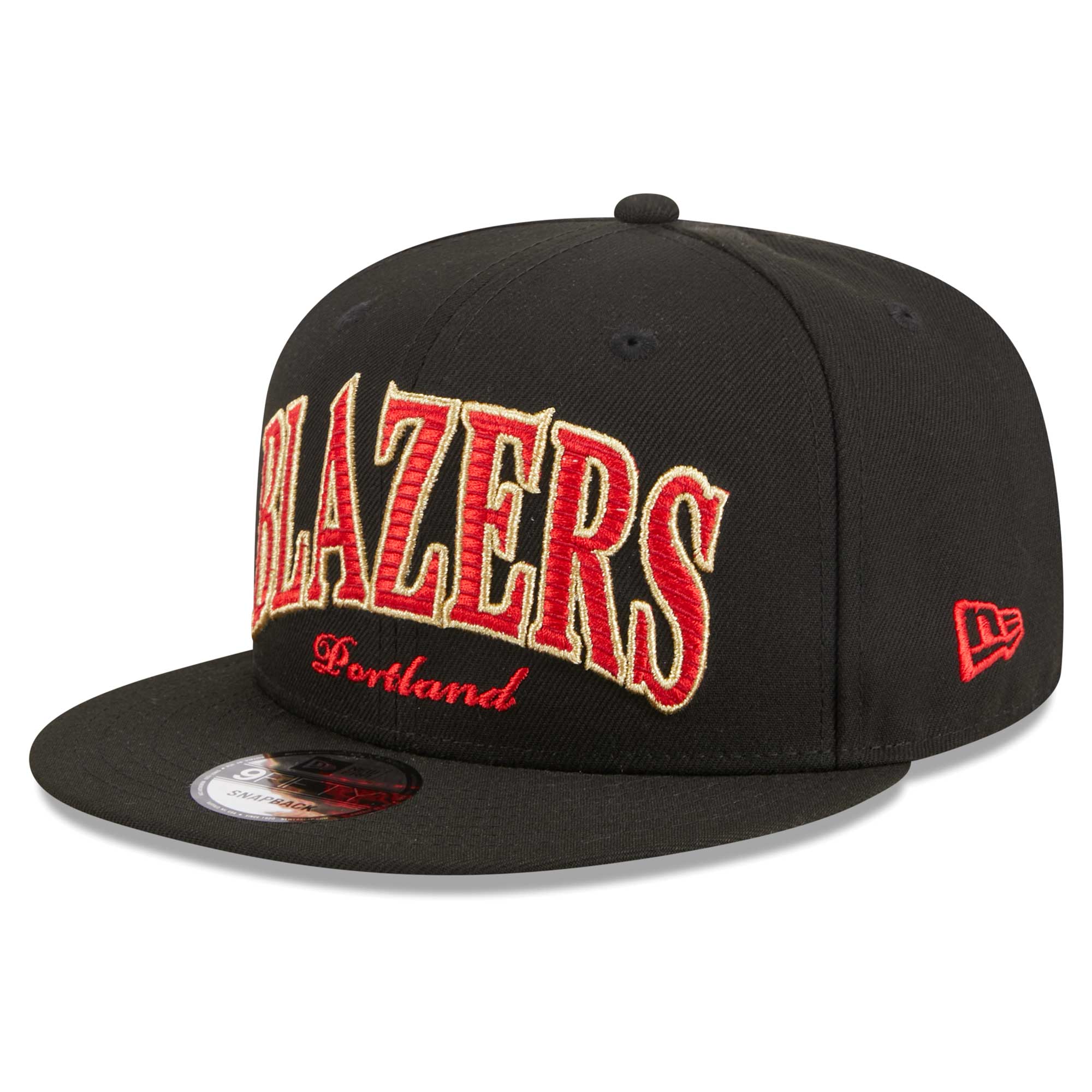Portland Trail Blazers New Era Golden Tall Text 9FIFTY Snapback Hat - Black - PersonalJerseys