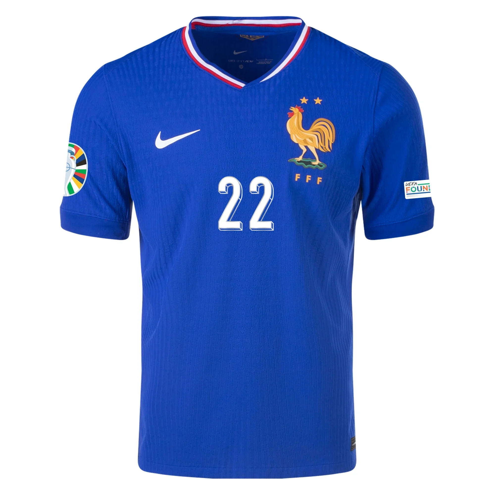 Nike Mens France Authentic Theo Hernandez Match Home Jersey w/ Euro 2024 Patches 24/25 (Bright Blue/University Red) - PersonalJerseys