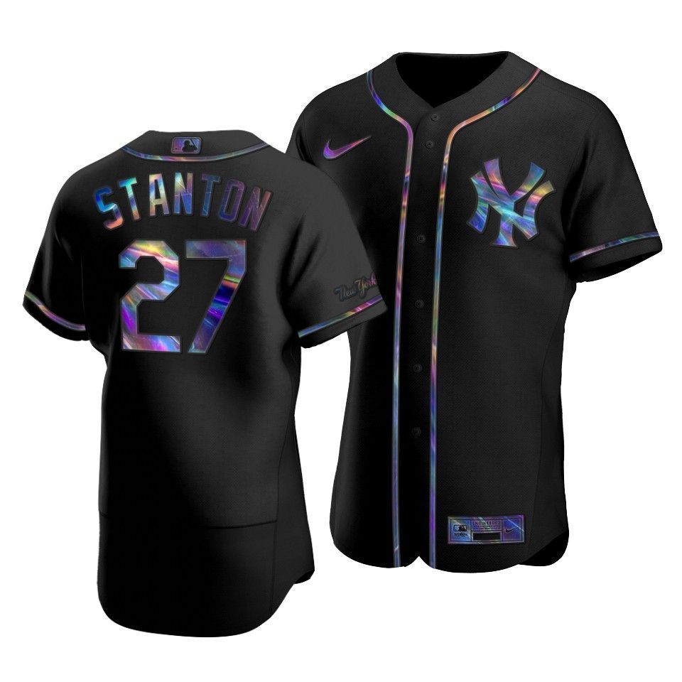 Men's New York Yankees Giancarlo Stanton #27 Iridescent Logo Holographic Limited Jersey Black - Friend Lounge Store - Shop for All Things Jerseys Sports - PersonalJerseys