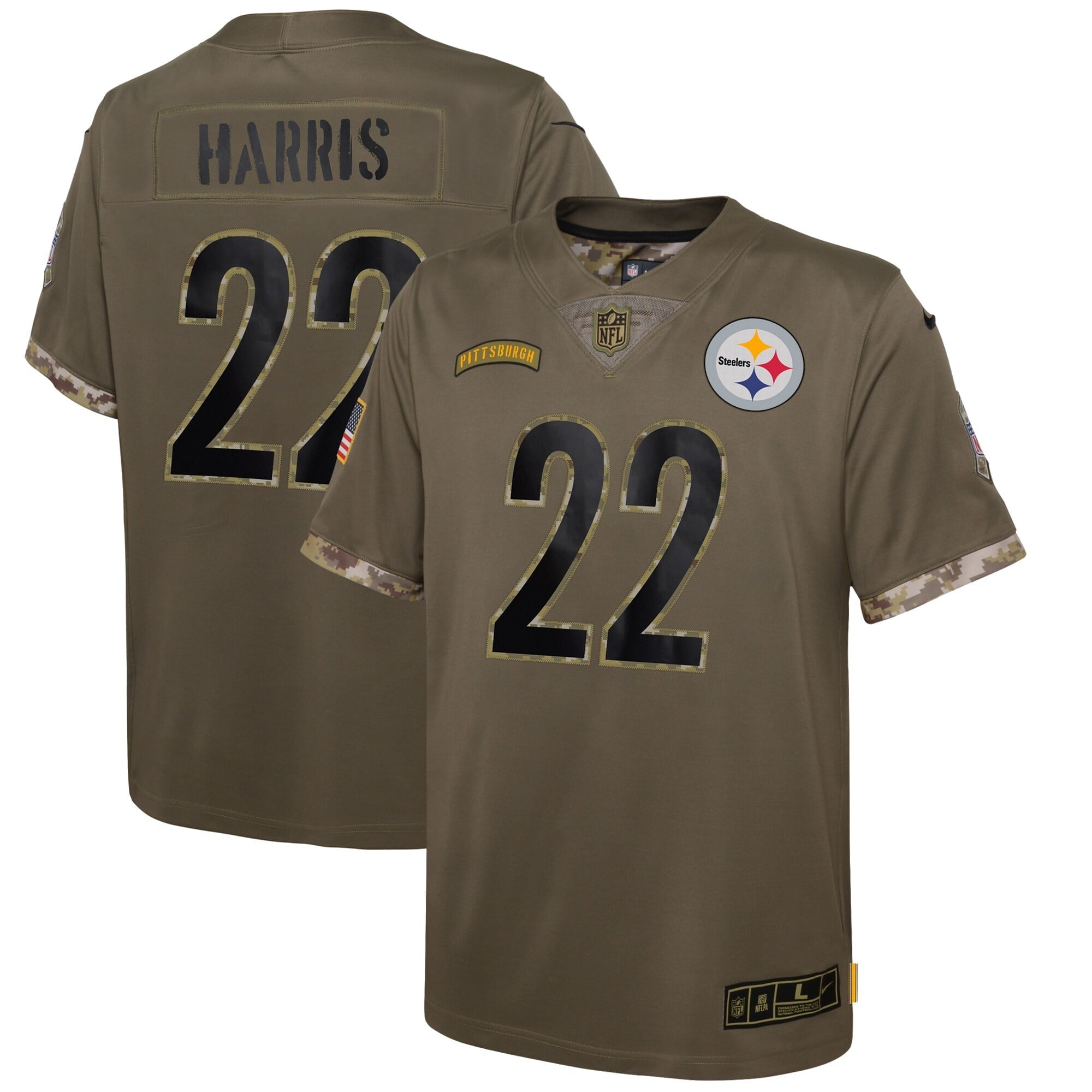 Youth Nike Najee Harris Olive Pittsburgh Steelers 2022 Salute To Service Player Limited Jersey - PersonalJerseys