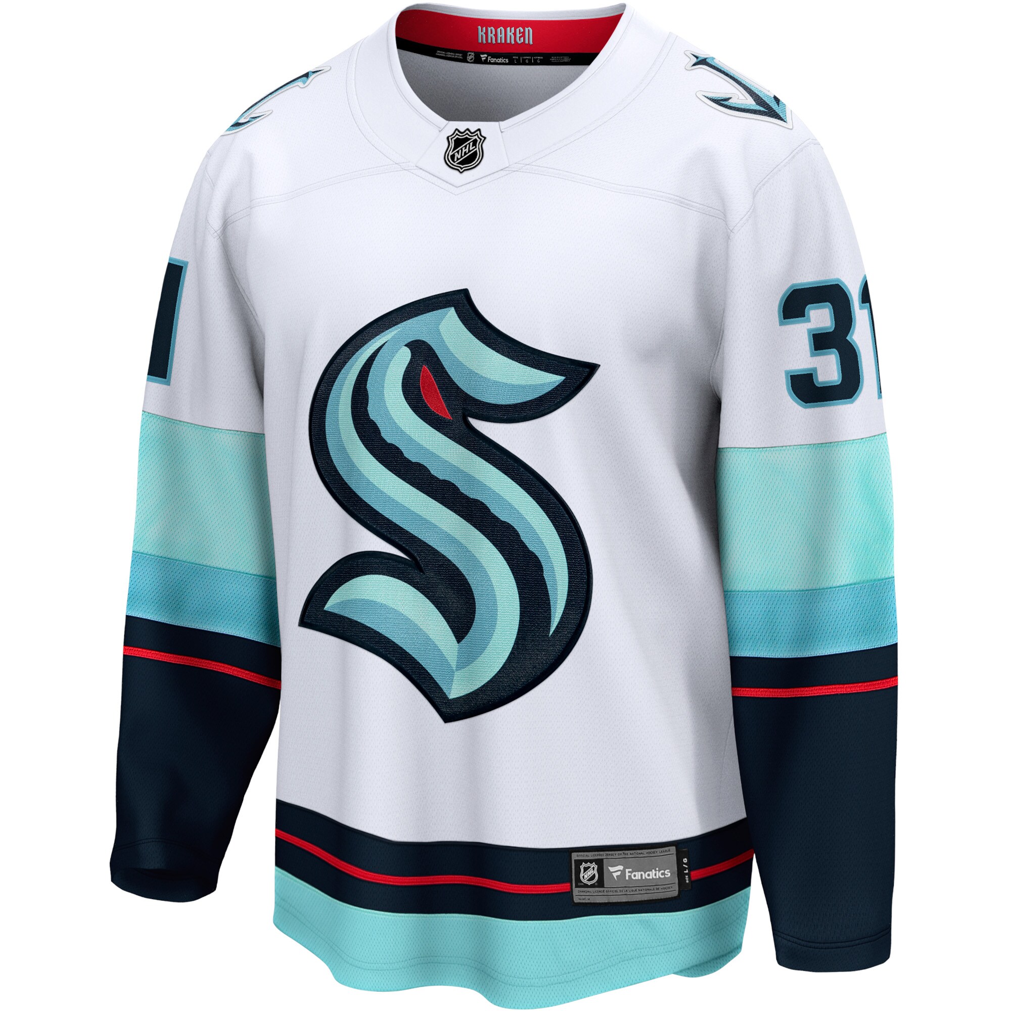 Philipp Grubauer Seattle Kraken Fanatics Branded Away Premier Breakaway Player Jersey - White - PersonalJerseys