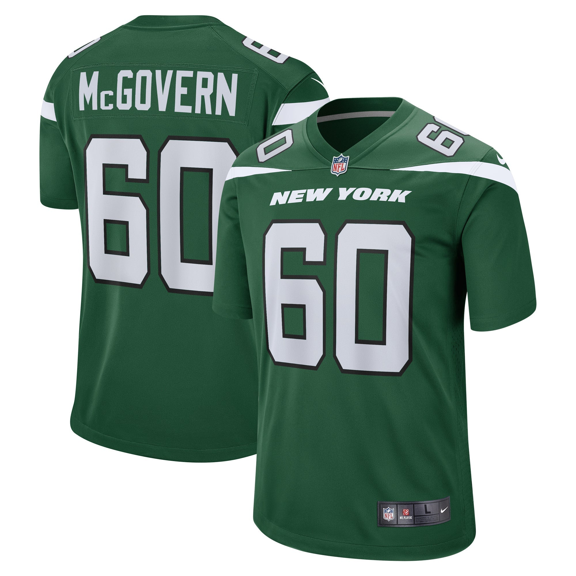 Men's Nike Connor McGovern Gotham Green New York Jets Game Jersey - PersonalJerseys