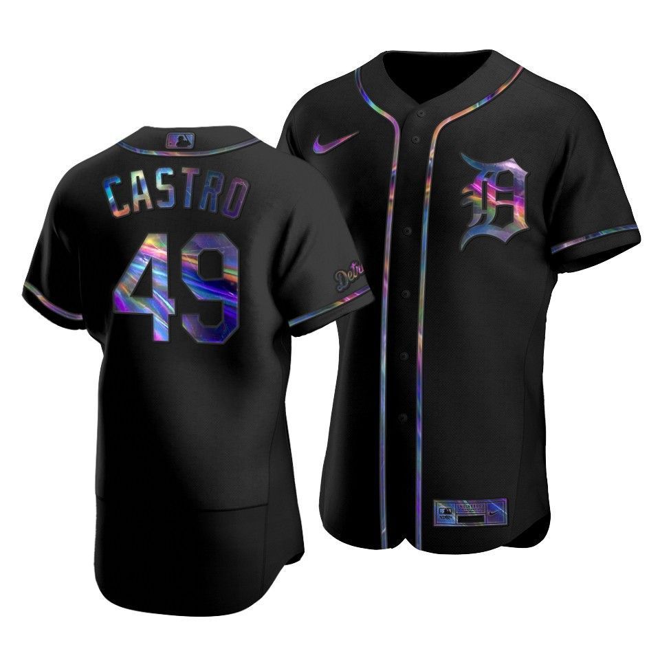 Detroit Tigers Willi Castro #49 Iridescent Logo Holographic Limited Jersey Black - Friend Lounge Store - Shop for All Things Jerseys Sports - PersonalJerseys