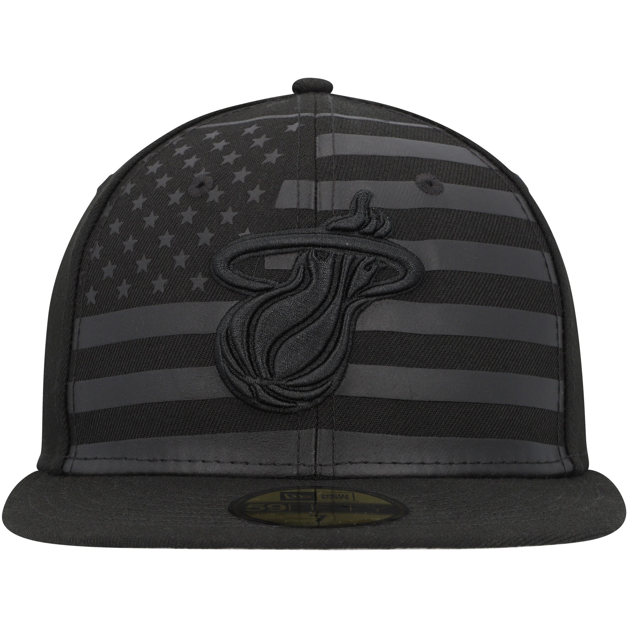 Miami Heat New Era Black on Black Tonal Flag 59FIFTY Fitted Hat - PersonalJerseys
