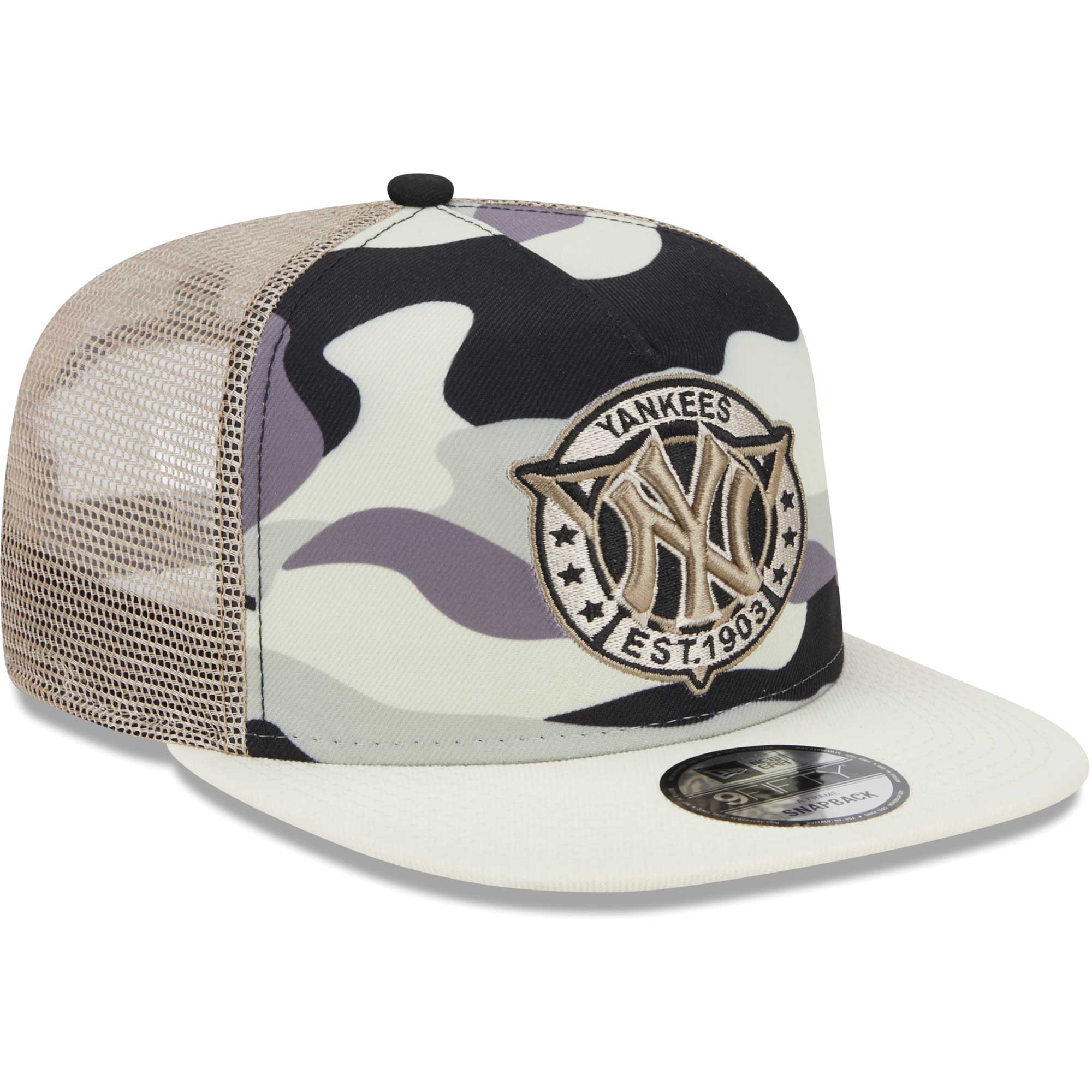New York Yankees New Era Chrome Camo A-Frame 9FIFTY Trucker Snapback Hat - White - PersonalJerseys