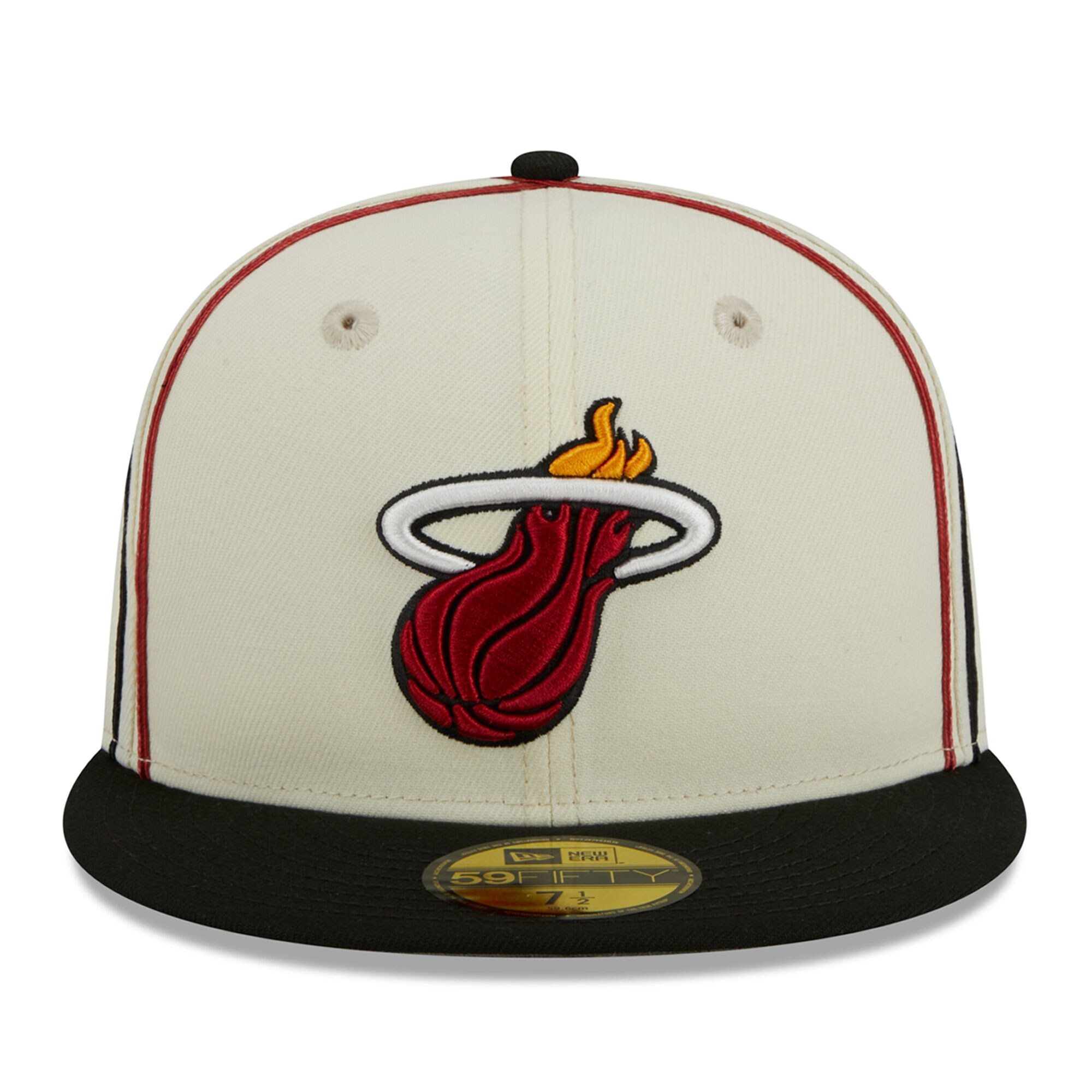 Miami Heat New Era Piping 2-Tone 59FIFTY Fitted Hat - Cream/Black - PersonalJerseys