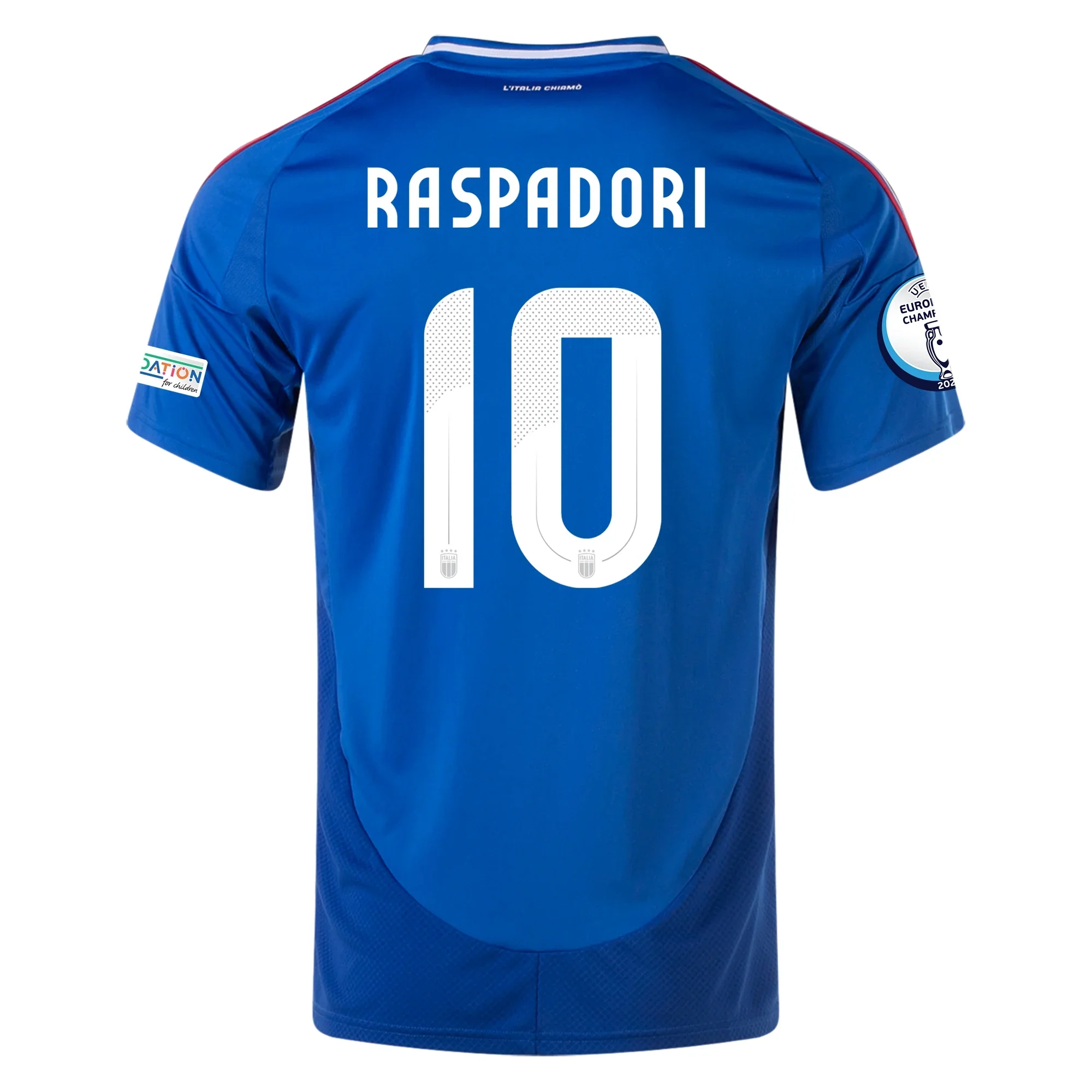 adidas Italy Giacomo Raspadori Home Jersey w/ Euro 2024 Patches 24/25 (Blue) - PersonalJerseys