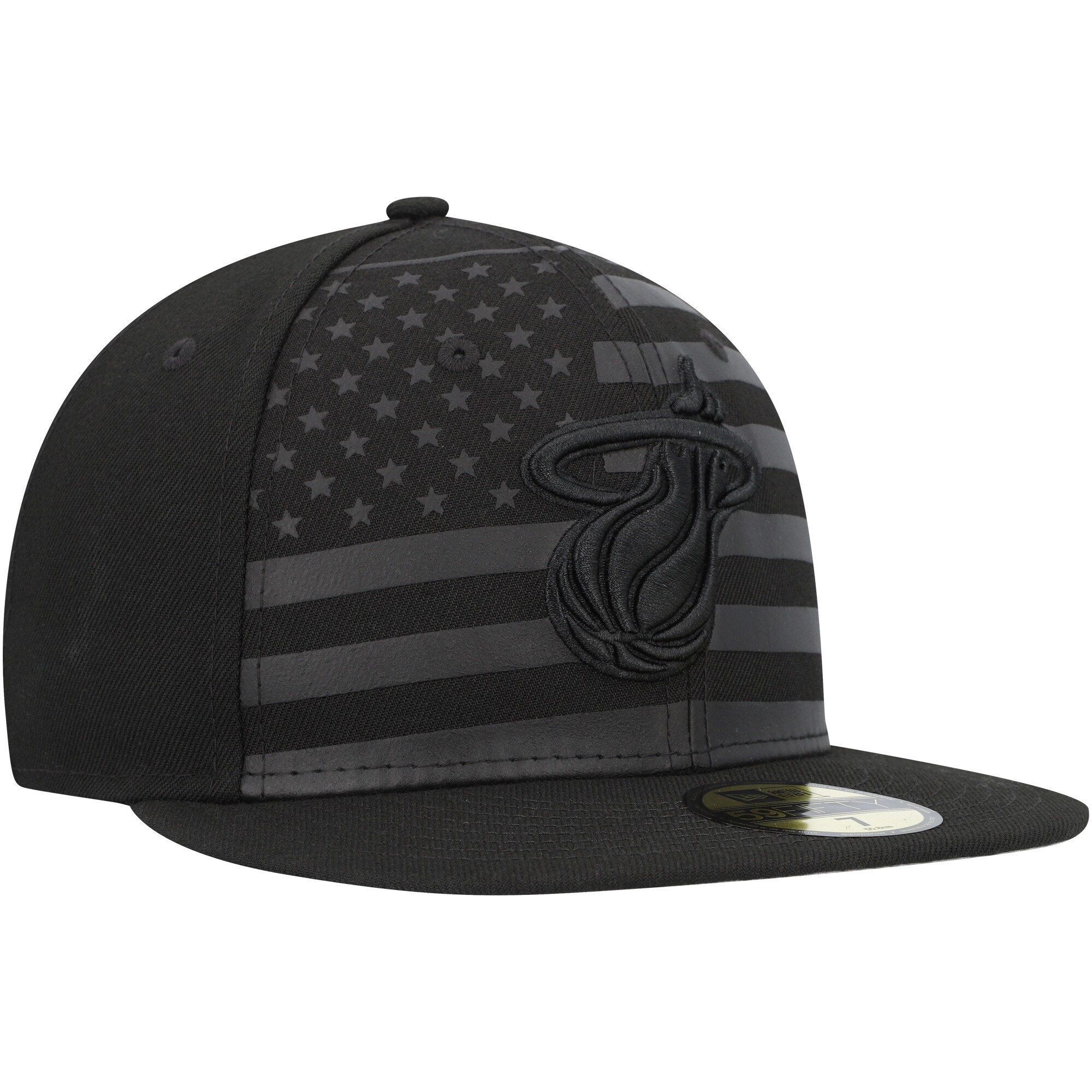 Miami Heat New Era Black on Black Tonal Flag 59FIFTY Fitted Hat - PersonalJerseys