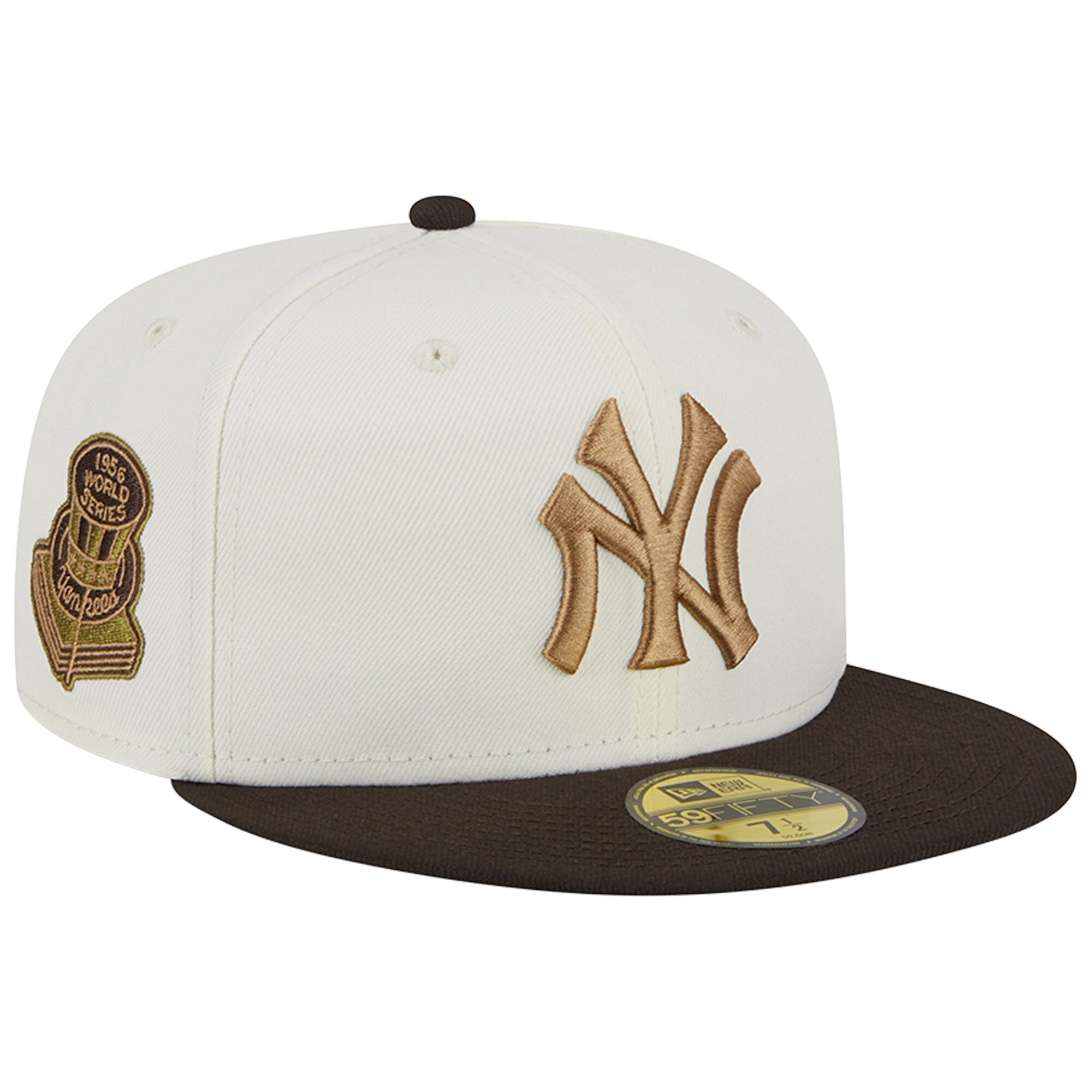 New York Yankees New Era 1956 World Series 59FIFTY Fitted Hat - White/Brown - PersonalJerseys