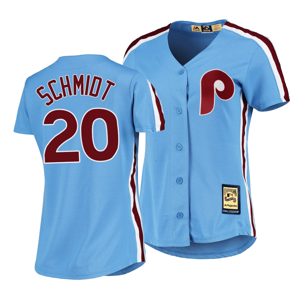 Women's Philadelphia Phillies #20 Mike Schmidt Cooperstown Collection Light Blue Road Jersey - Friend Lounge Store - Shop for All Things Jerseys Sports - PersonalJerseys