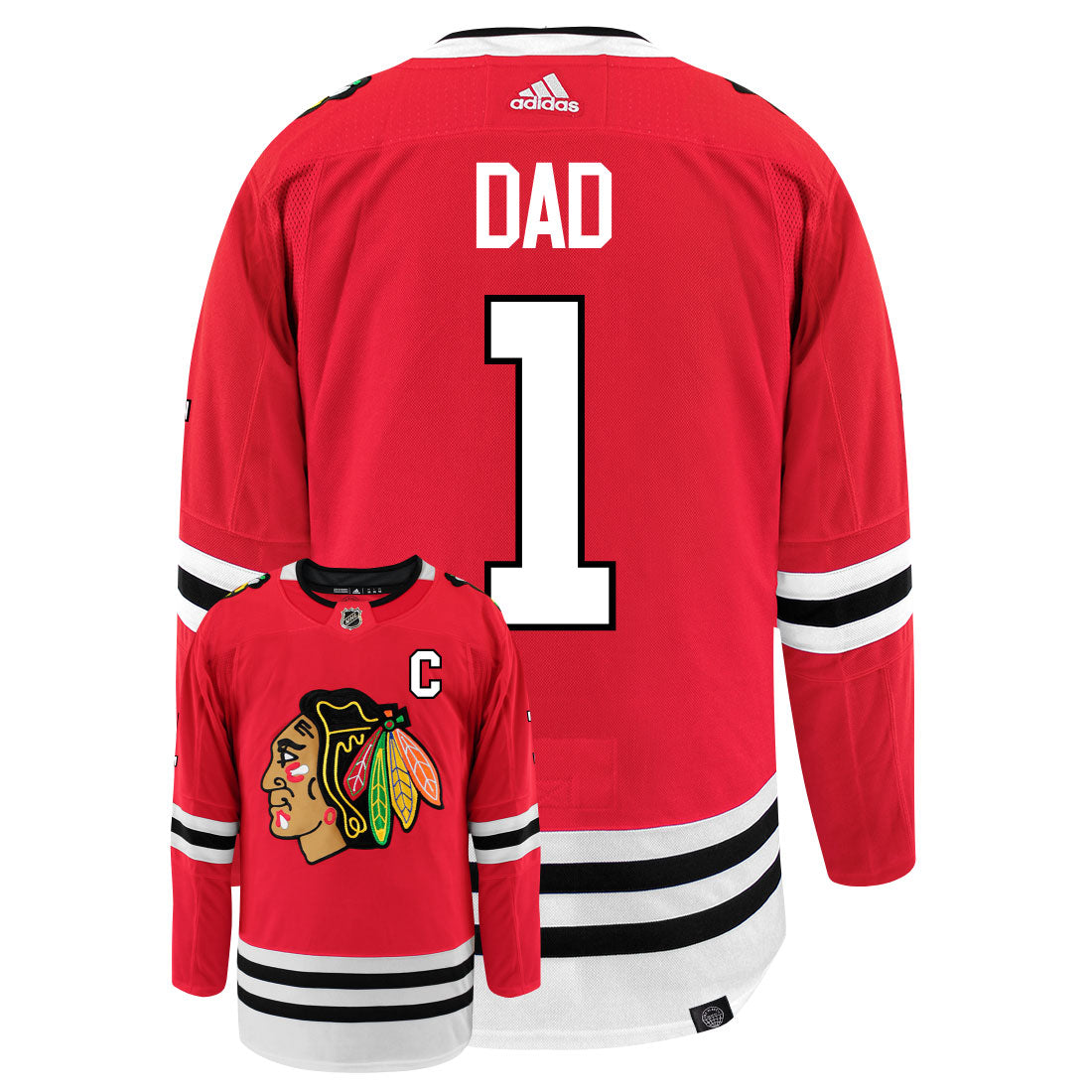 Chicago Blackhawks Dad Number One Adidas Primegreen Authentic NHL Hockey Jersey - PersonalJerseys