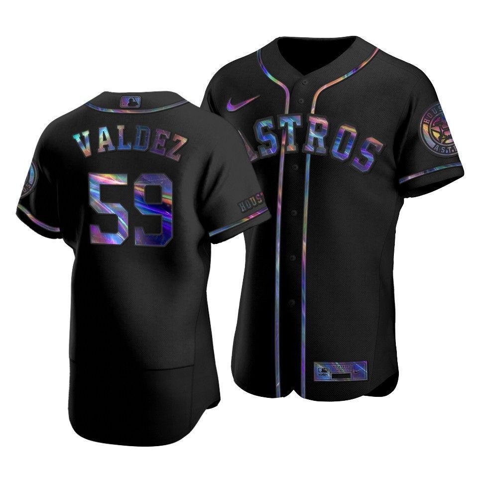 Men's Houston Astros Framber Valdez #59 Iridescent Logo Holographic Limited Jersey Black - Friend Lounge Store - Shop for All Things Jerseys Sports - PersonalJerseys