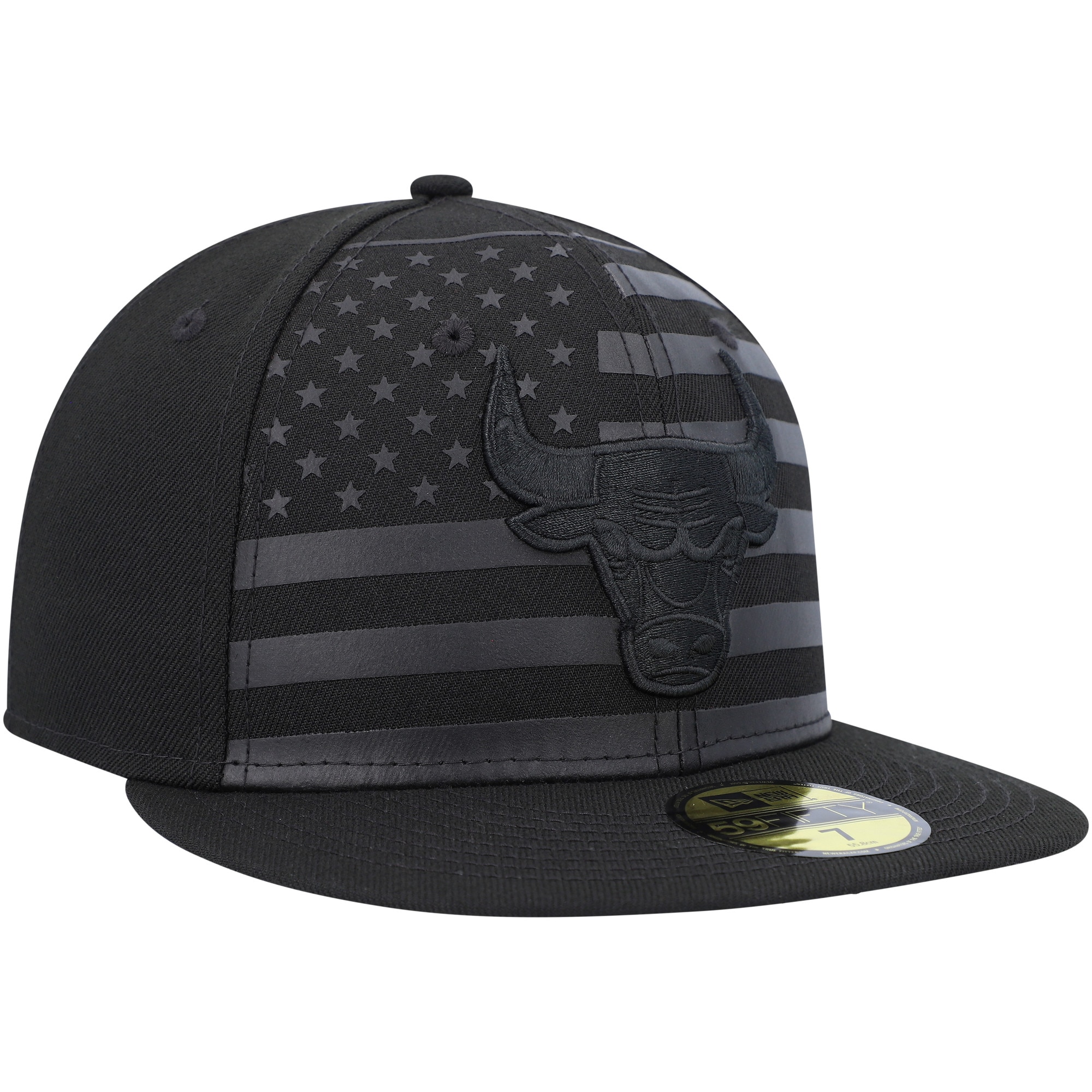 Chicago Bulls New Era Black on Black Tonal Flag 59FIFTY Fitted Hat - PersonalJerseys