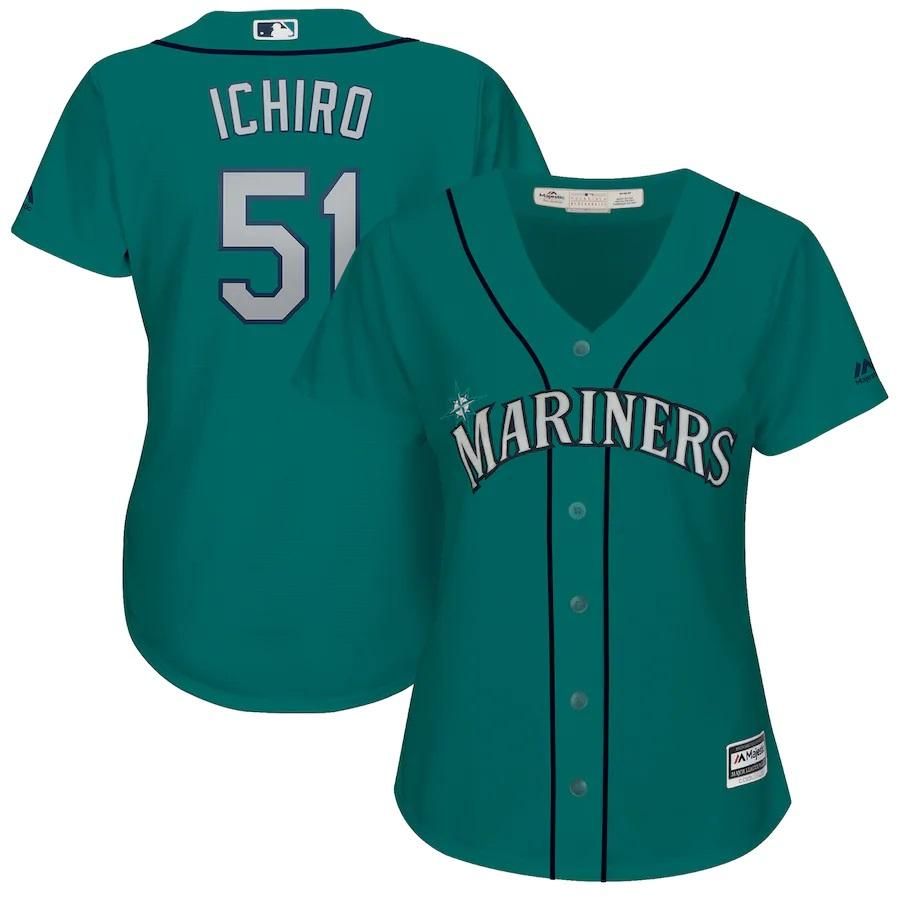 Ichiro Suzuki Seattle Mariners Majestic Women's Cool Base Player Jersey - Aqua - Friend Lounge Store - Shop for All Things Jerseys Sports - PersonalJerseys
